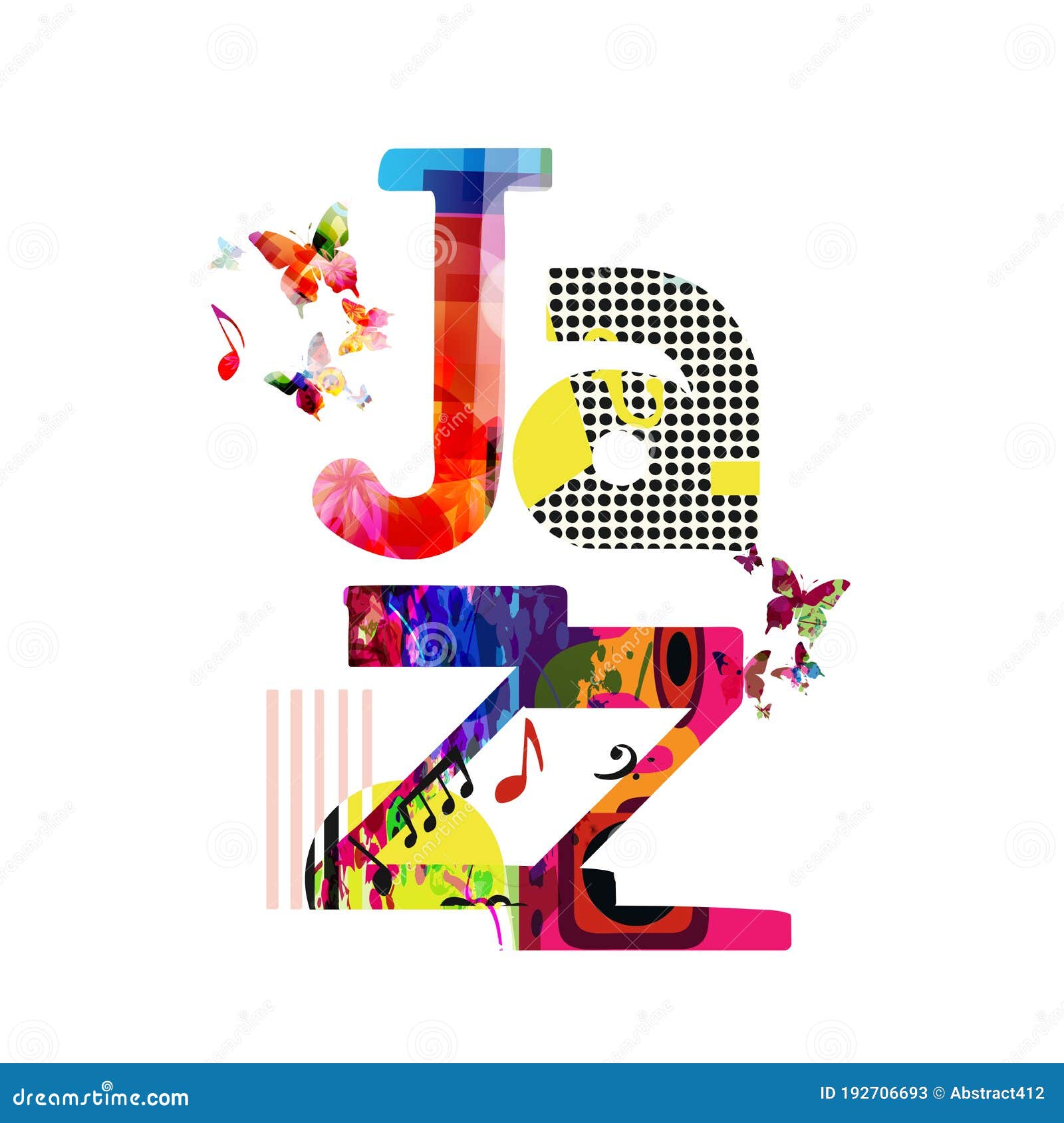jazz music typographic colorful background  . artistic music festival poster, live concert, creative banner de