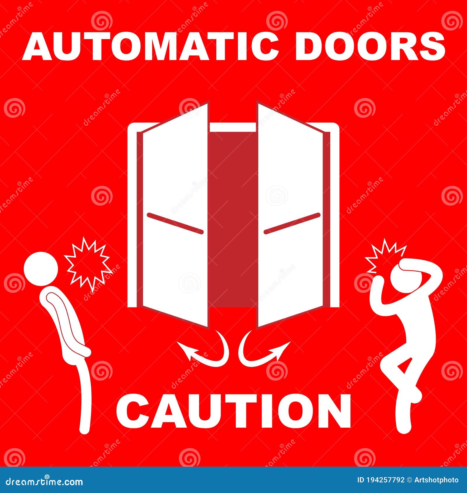 Automatic Doors Sign with the Text Caution Stock Vector Illustration