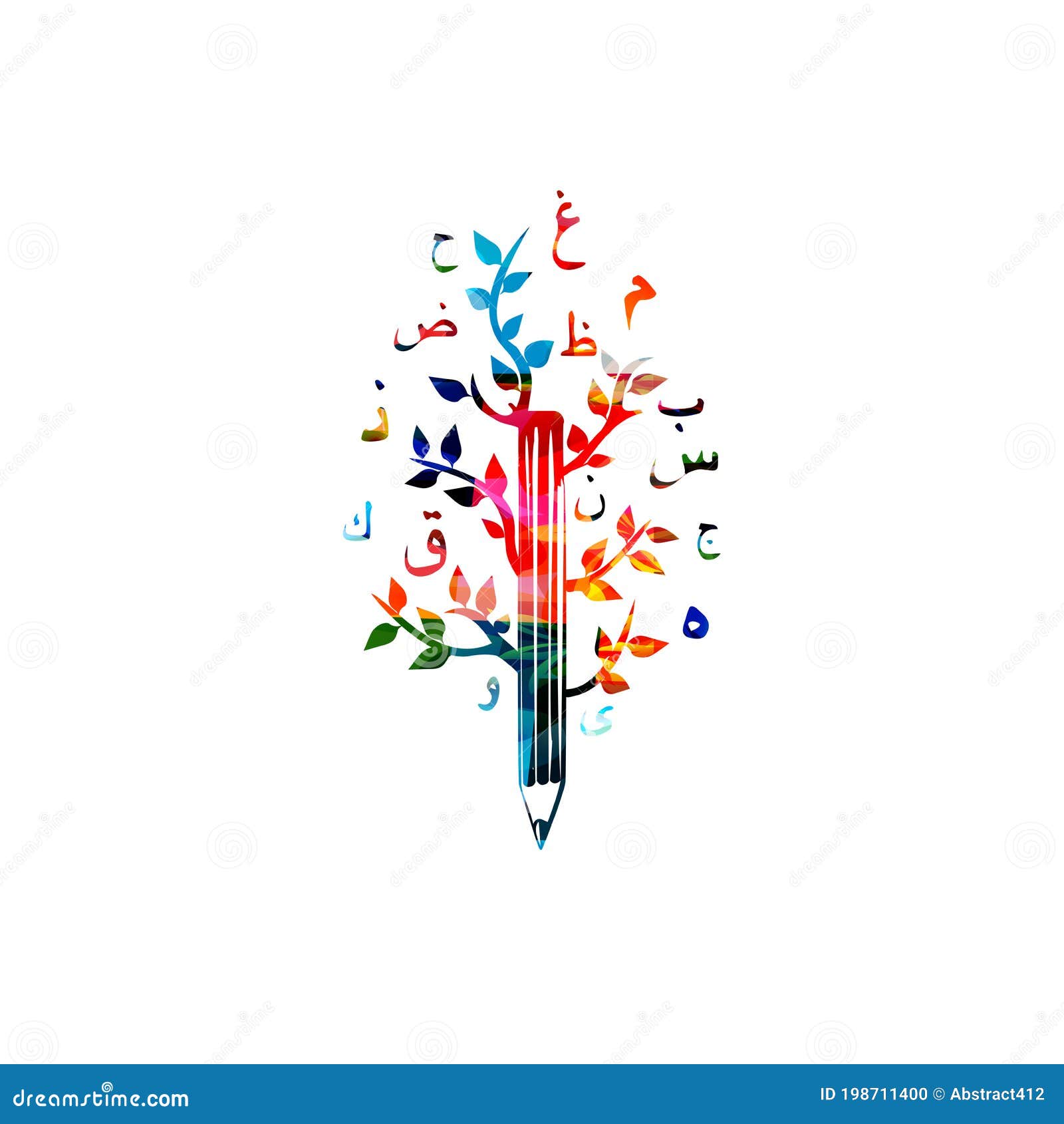 Colorful Pencil with Arabic Islamic Calligraphy Symbols for Creative