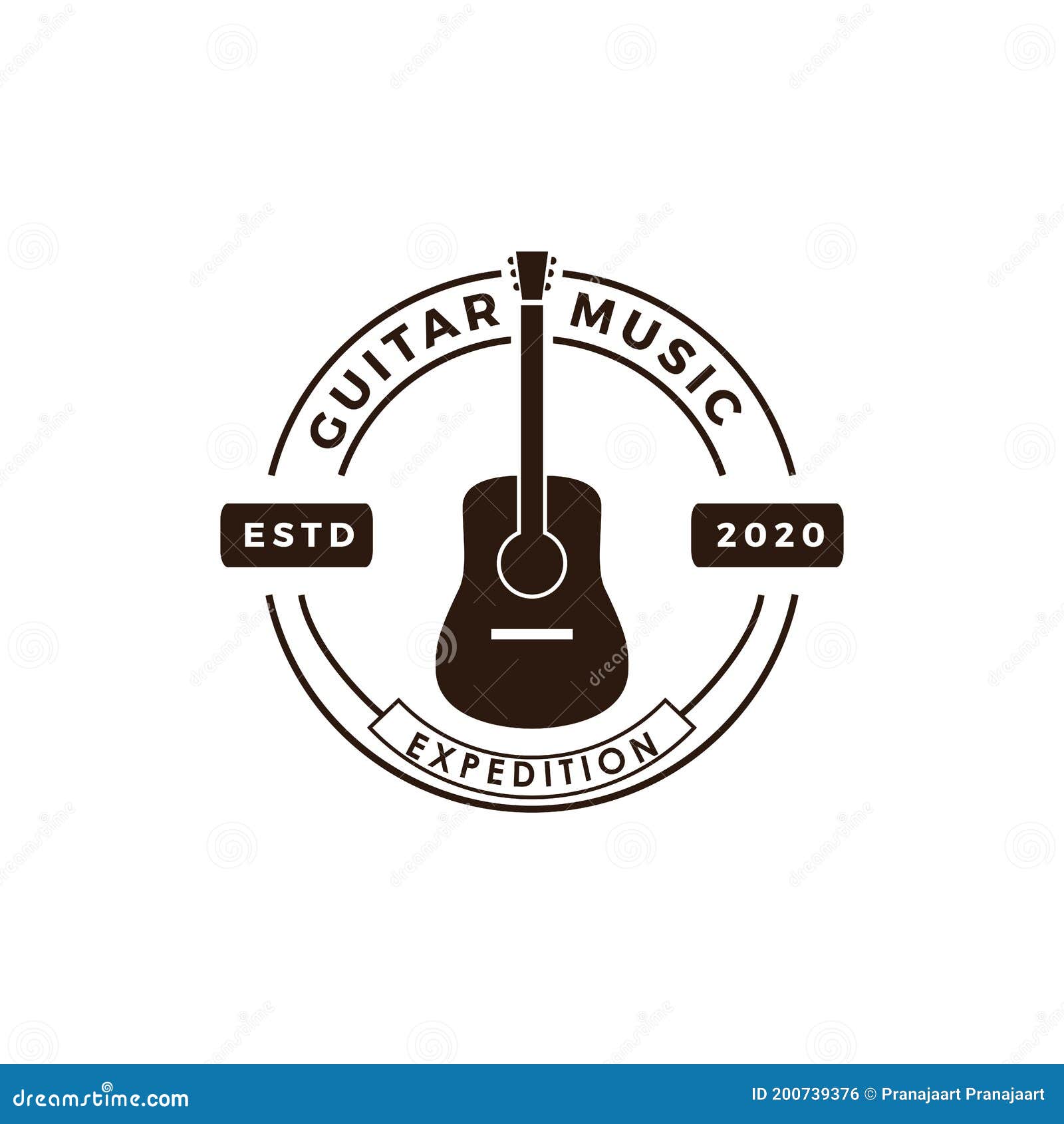 Vintage Guitar Music Acoustic Logo Design Stock Vector Illustration