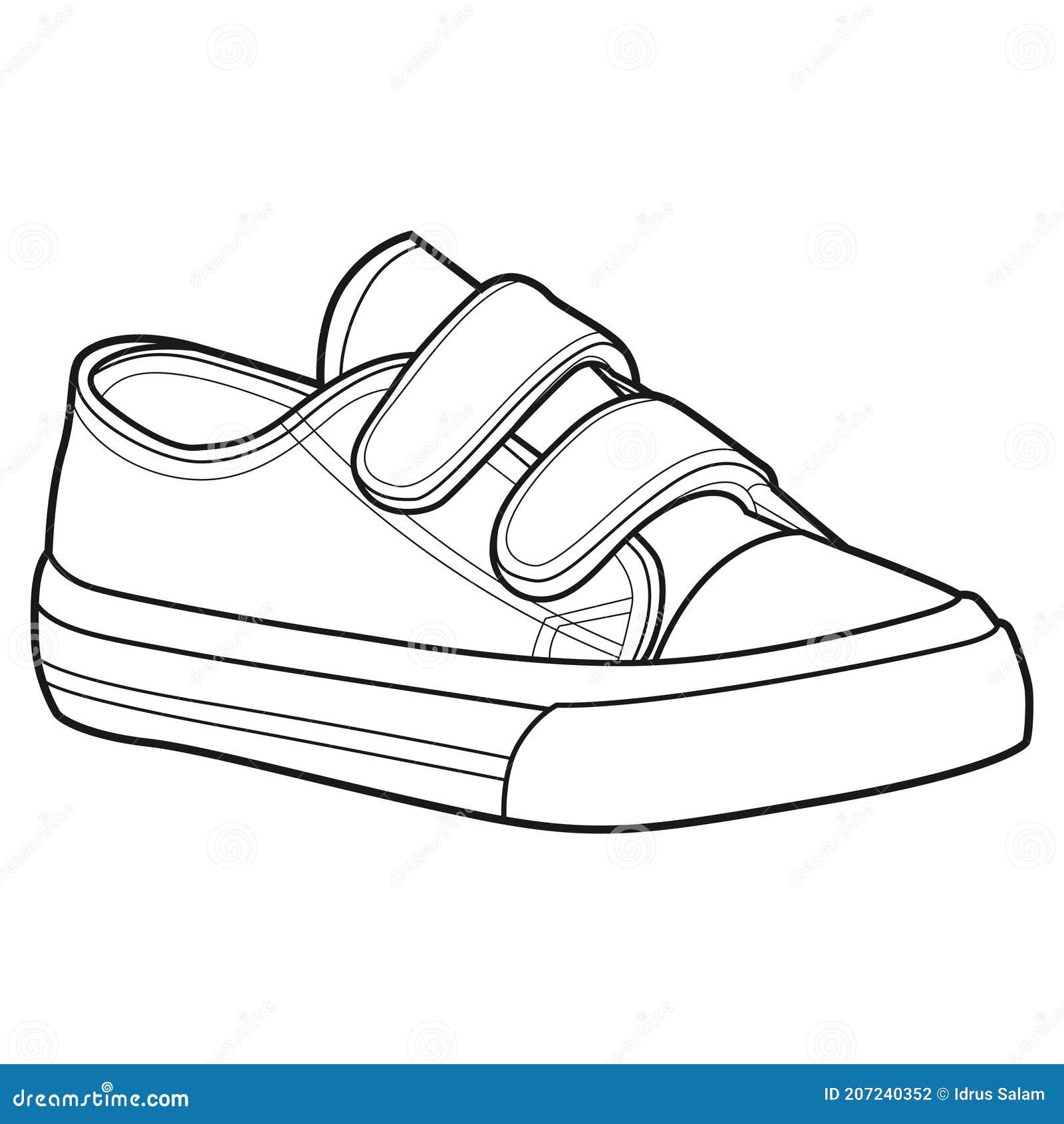 Shoe Line Drawing. Shoes Sneaker Outline Drawing Vector, Black Line