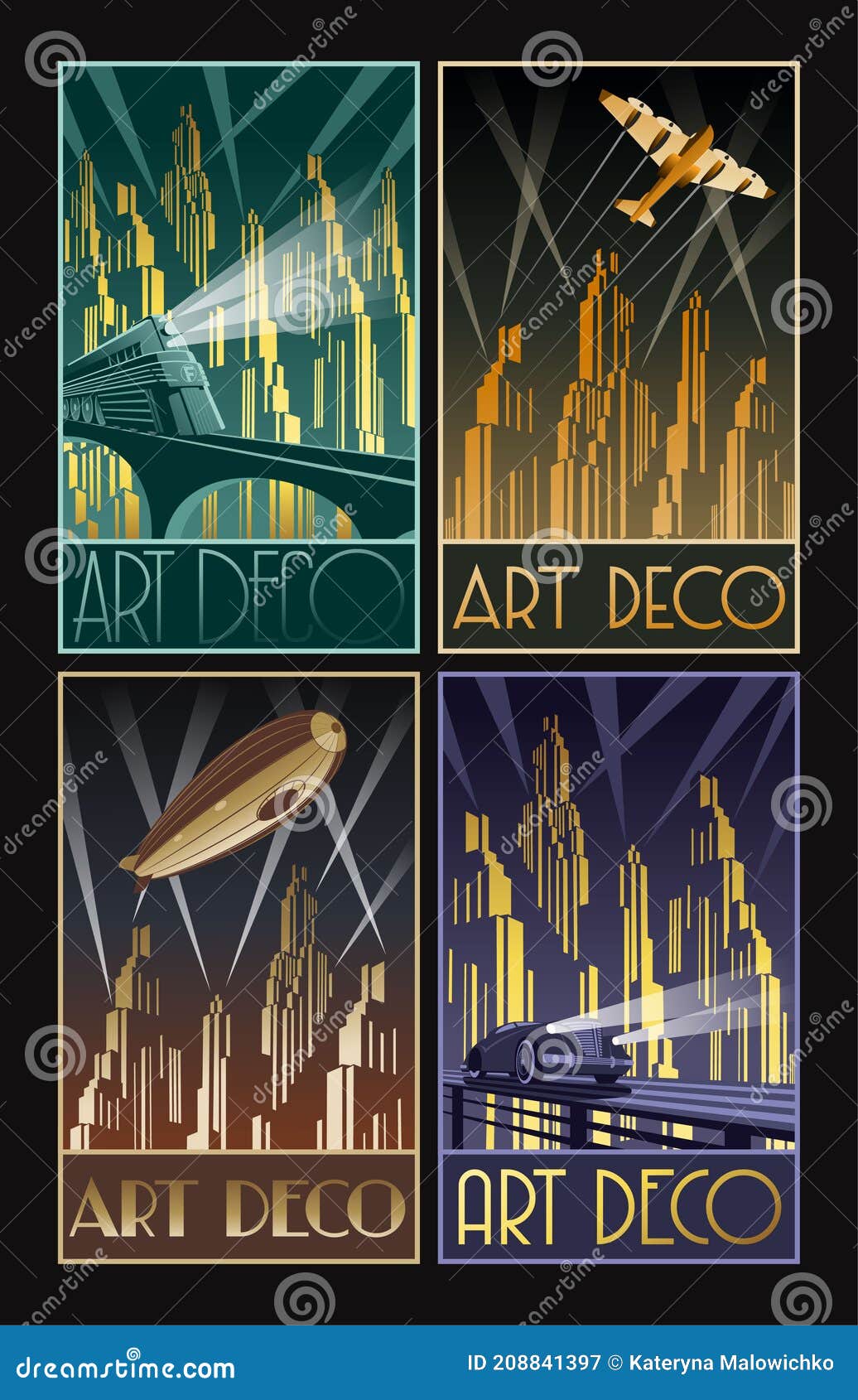 Art Deco Style Poster Set Stock Vector. Illustration Of Backdrop - 208841397