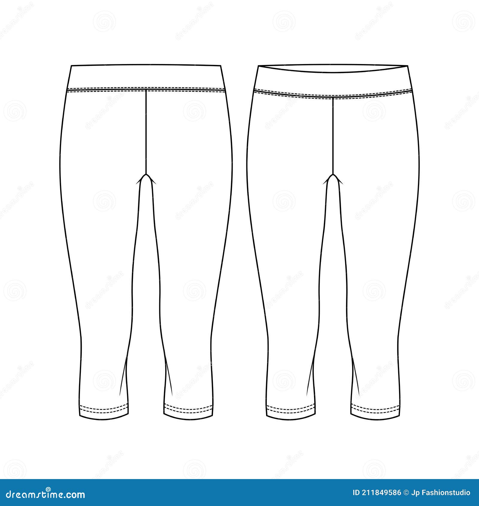 Girls Capri Length Legging Fashion Flat Sketch Template. Women Active ...