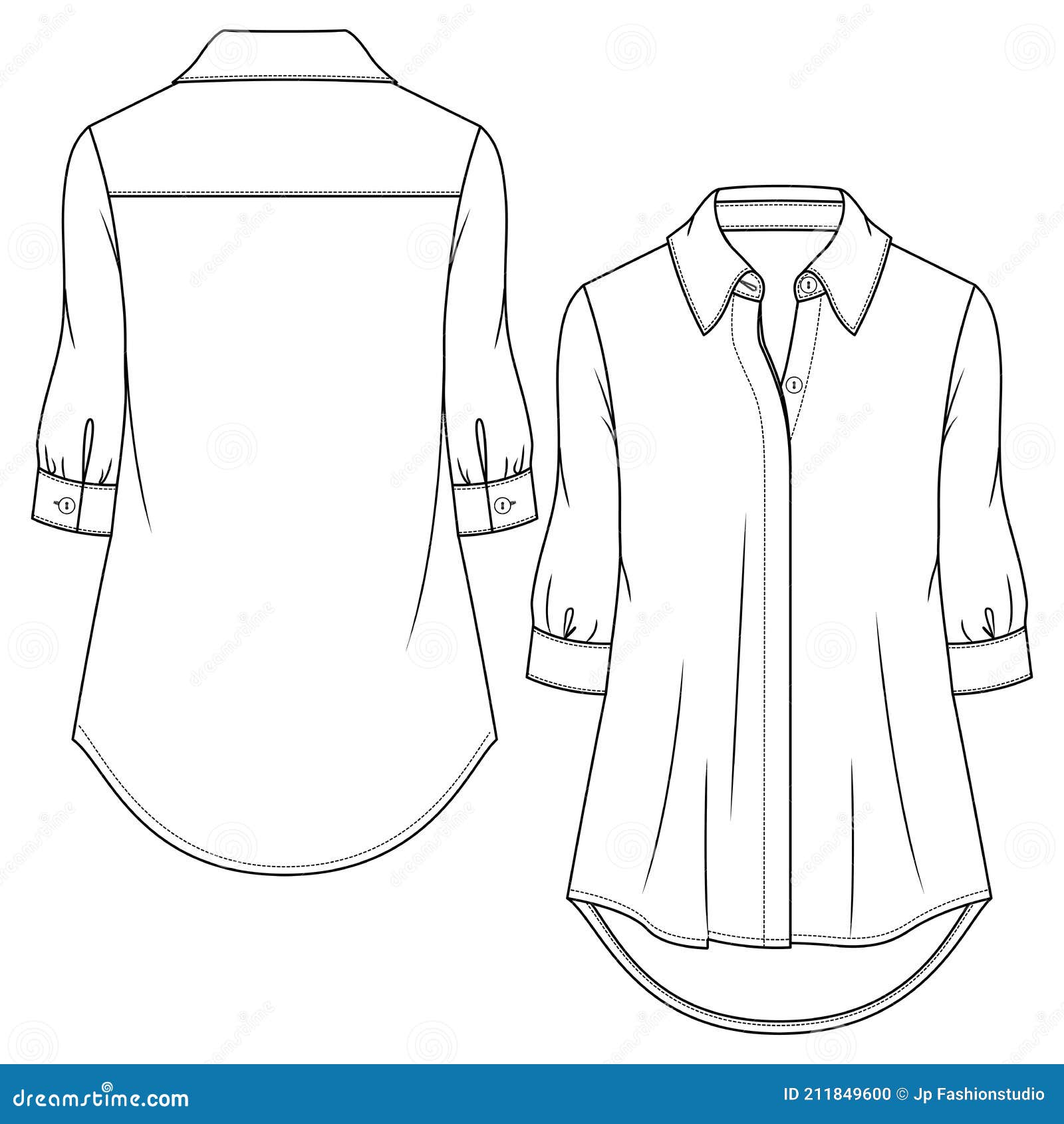 Women Blouse Fashion Flat Sketch Template. Technical Fashion Illustration  Stock Vector - Illustration of clothing, placket: 211849600