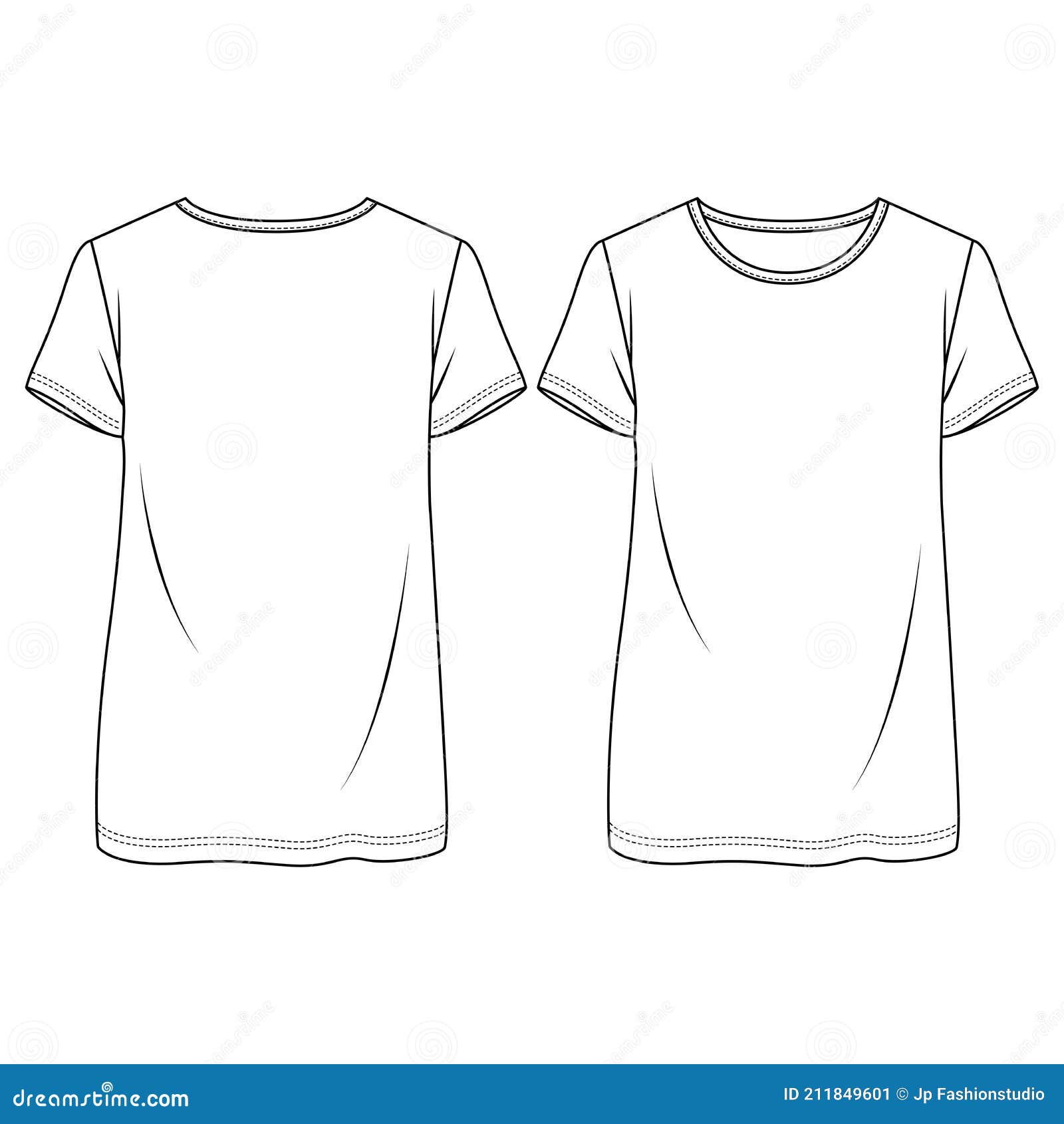 Women Baggy Fit Short Sleeves T-shirt Fashion Flat Sketch Template ...