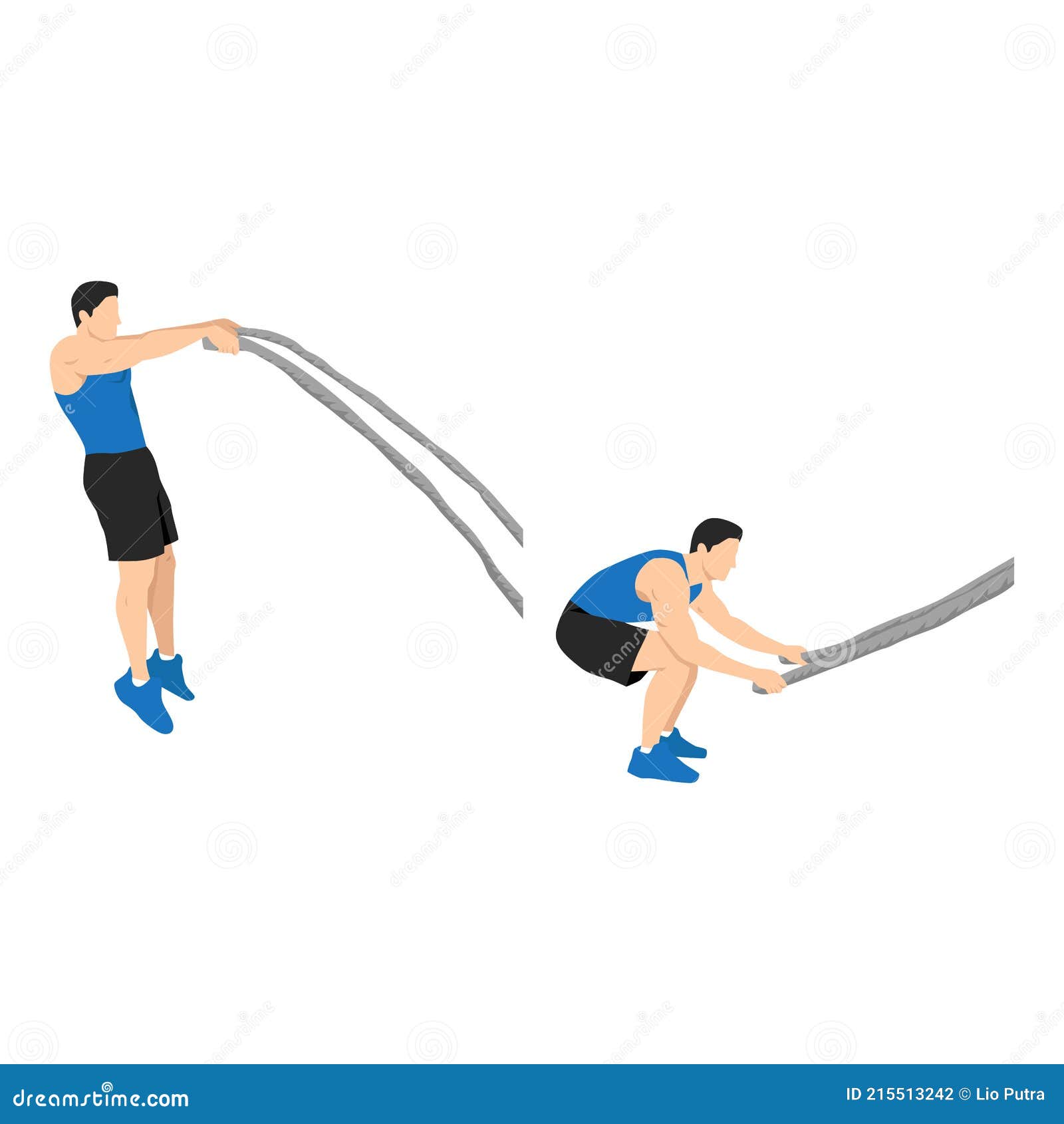 Man Doing Battle Rope Double Arm Slams Exercise Stock Vector