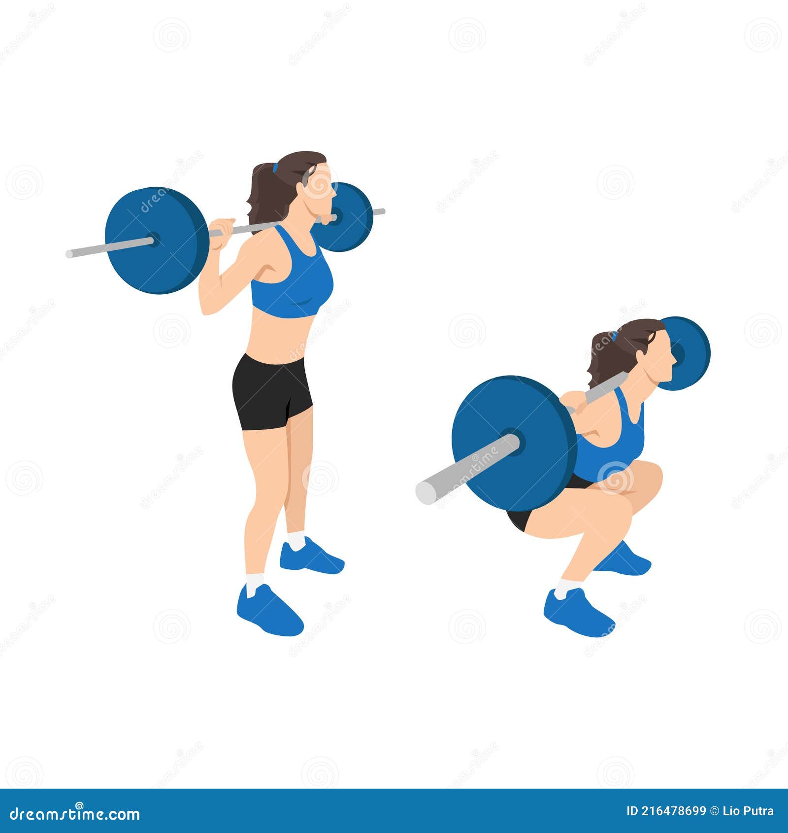 Woman Doing Barbell Squat Flat Vector Illustration Stock Vector