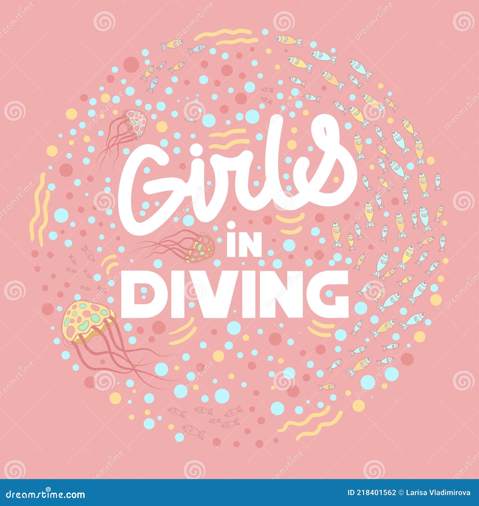 Quote Girls in Diving. Isolated Elements. in Round Shape. Stock Vector
