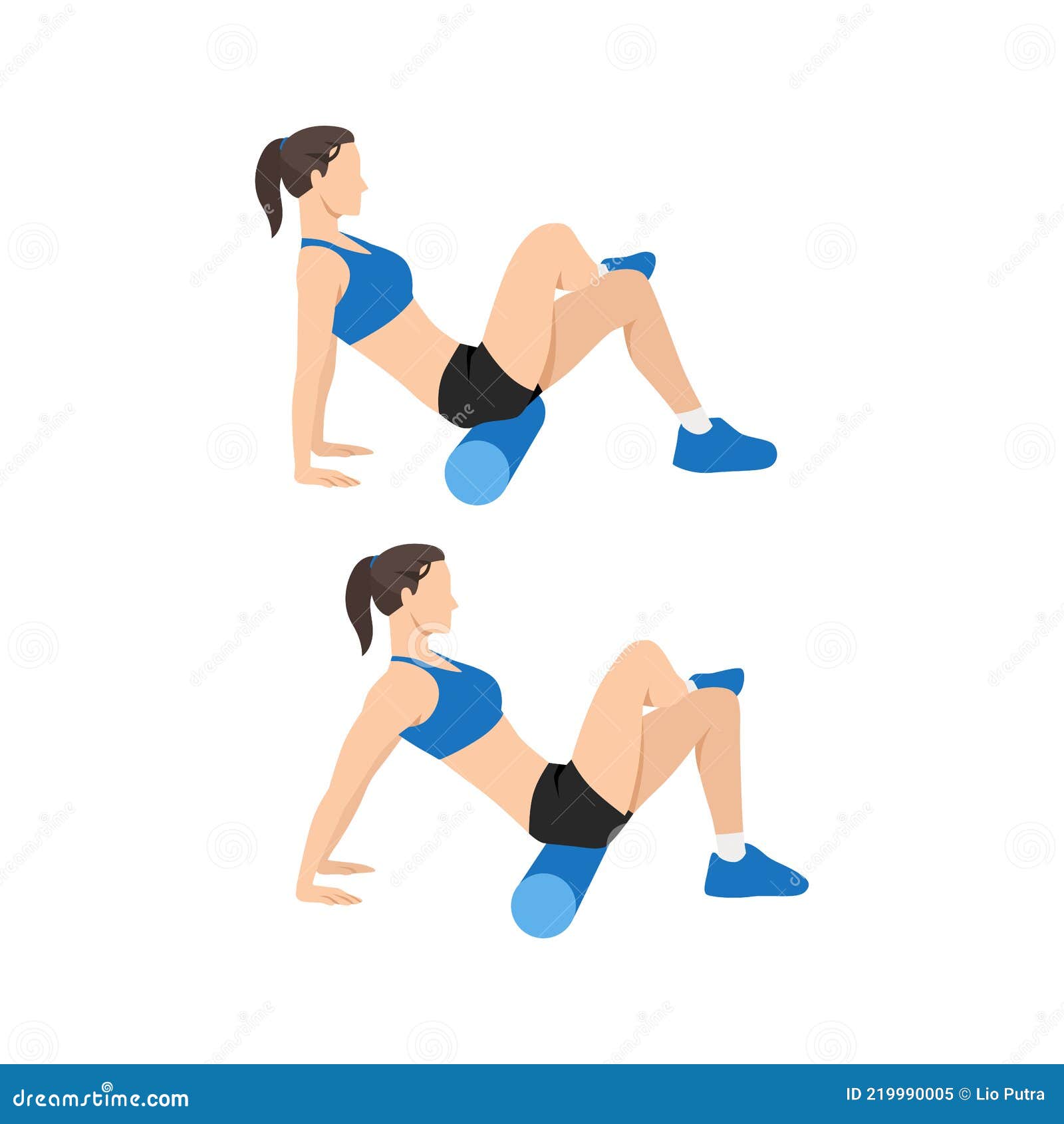 Woman Doing Foam Roller Gluten. Stretch Exercise Stock Vector