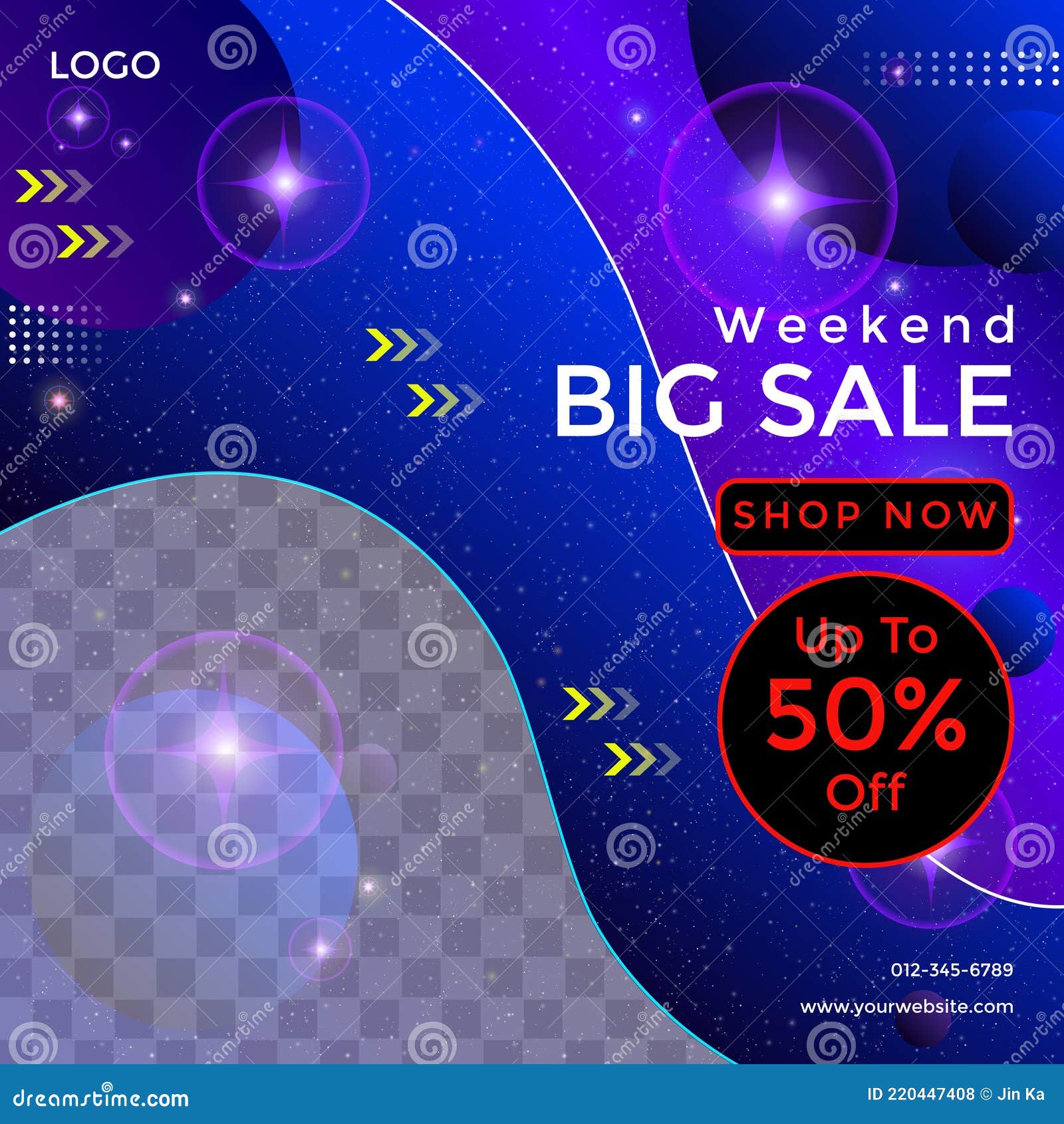 Social Media Post Template Weekend Sale with Spotlight Stock Vector