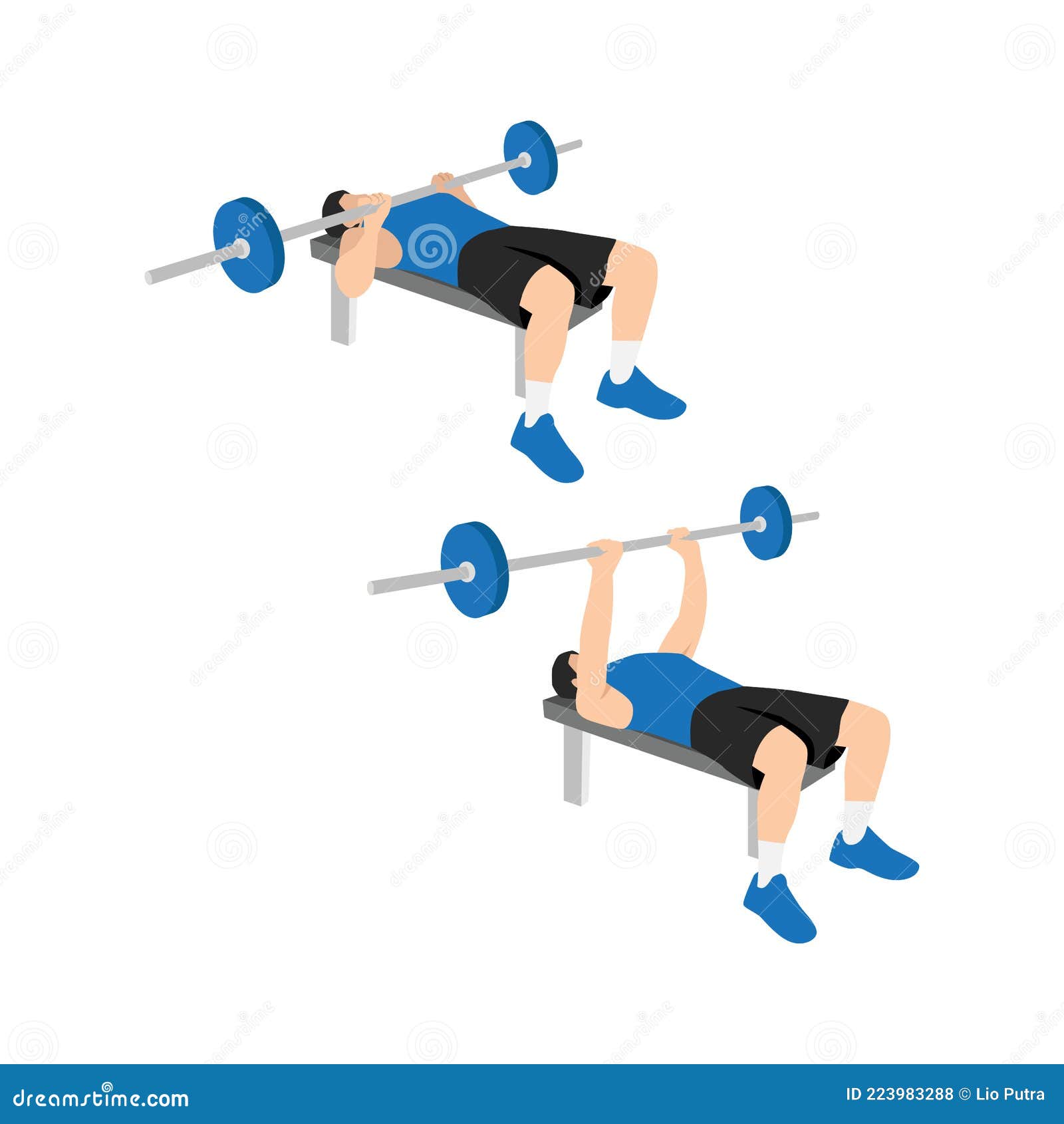 Man Doing Close Grip Overhand Barbell Bench Press Stock Vector