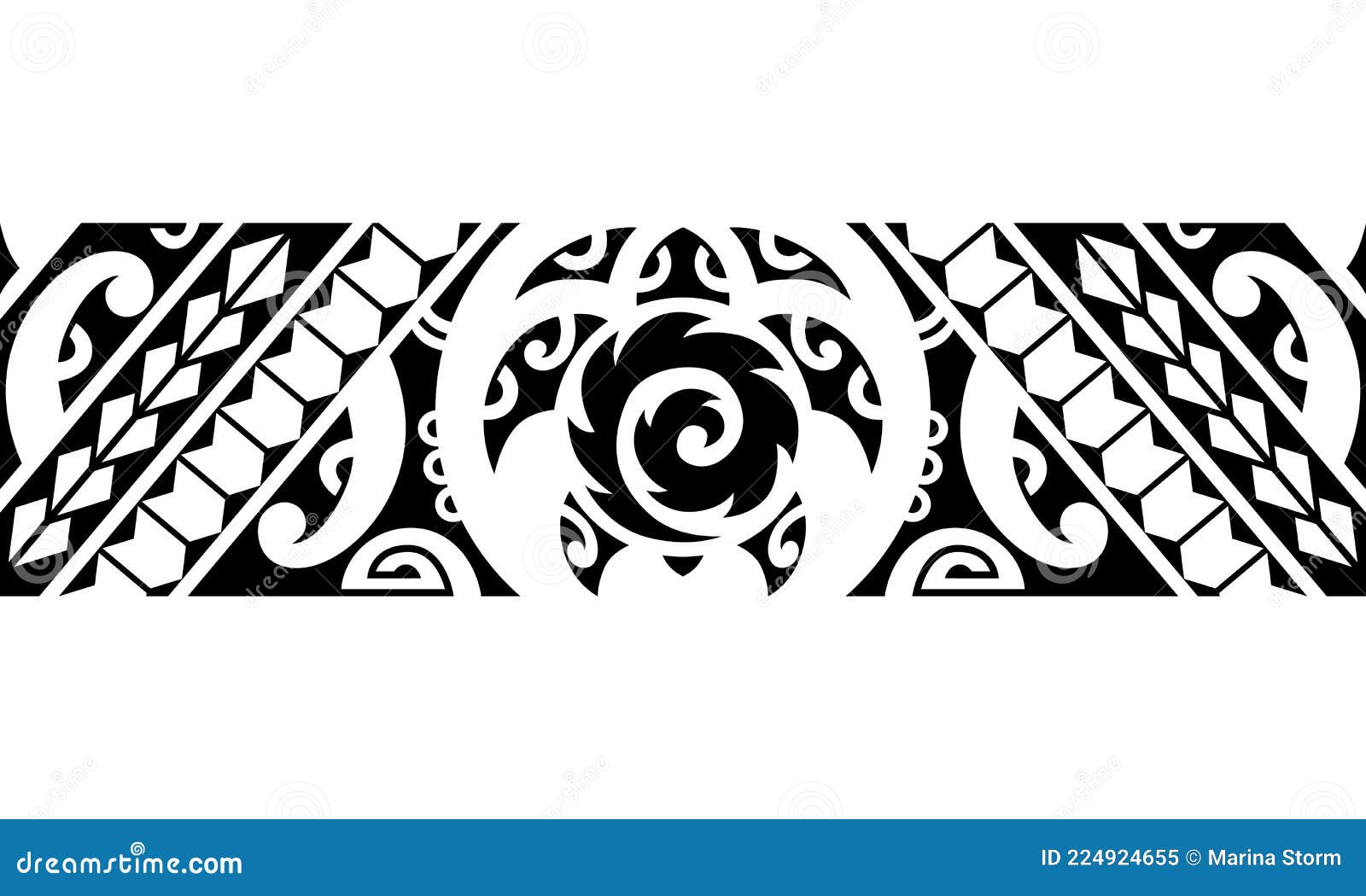 Maori Polynesian Tattoo Border with Turtle Tribal Sleeve Pattern Vector.  Stock Vector - Illustration of shoulder, black: 224924655