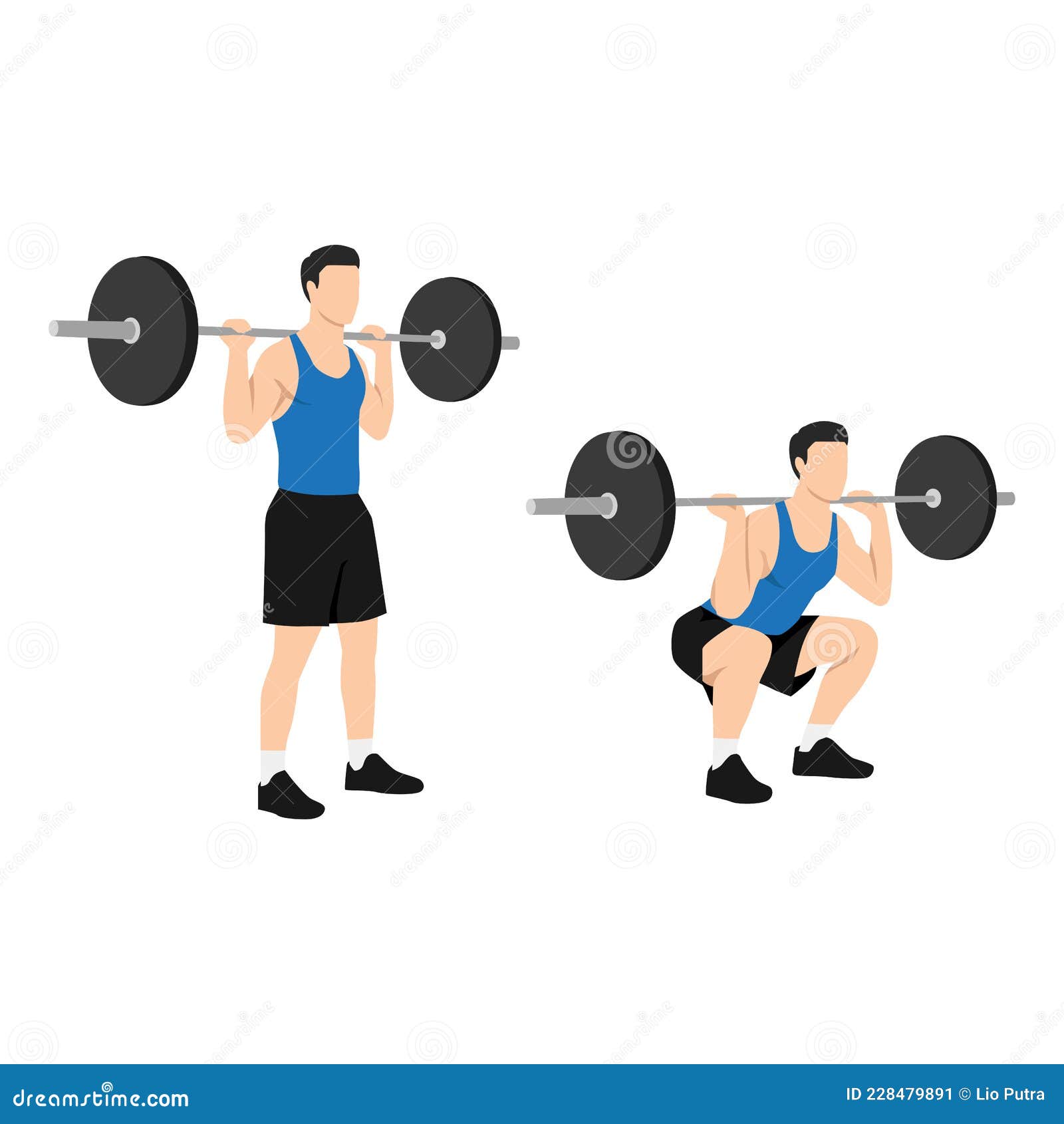 Man Doing Barbell Squat Exercise. Flat Vector Stock Vector