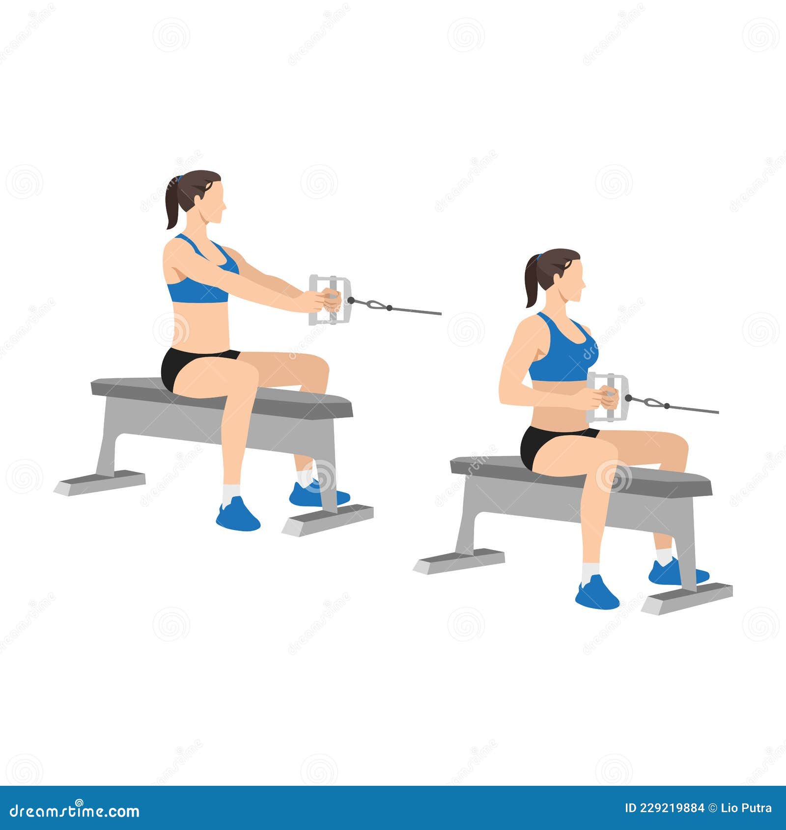 woman doing seated low cable back rows exercise.