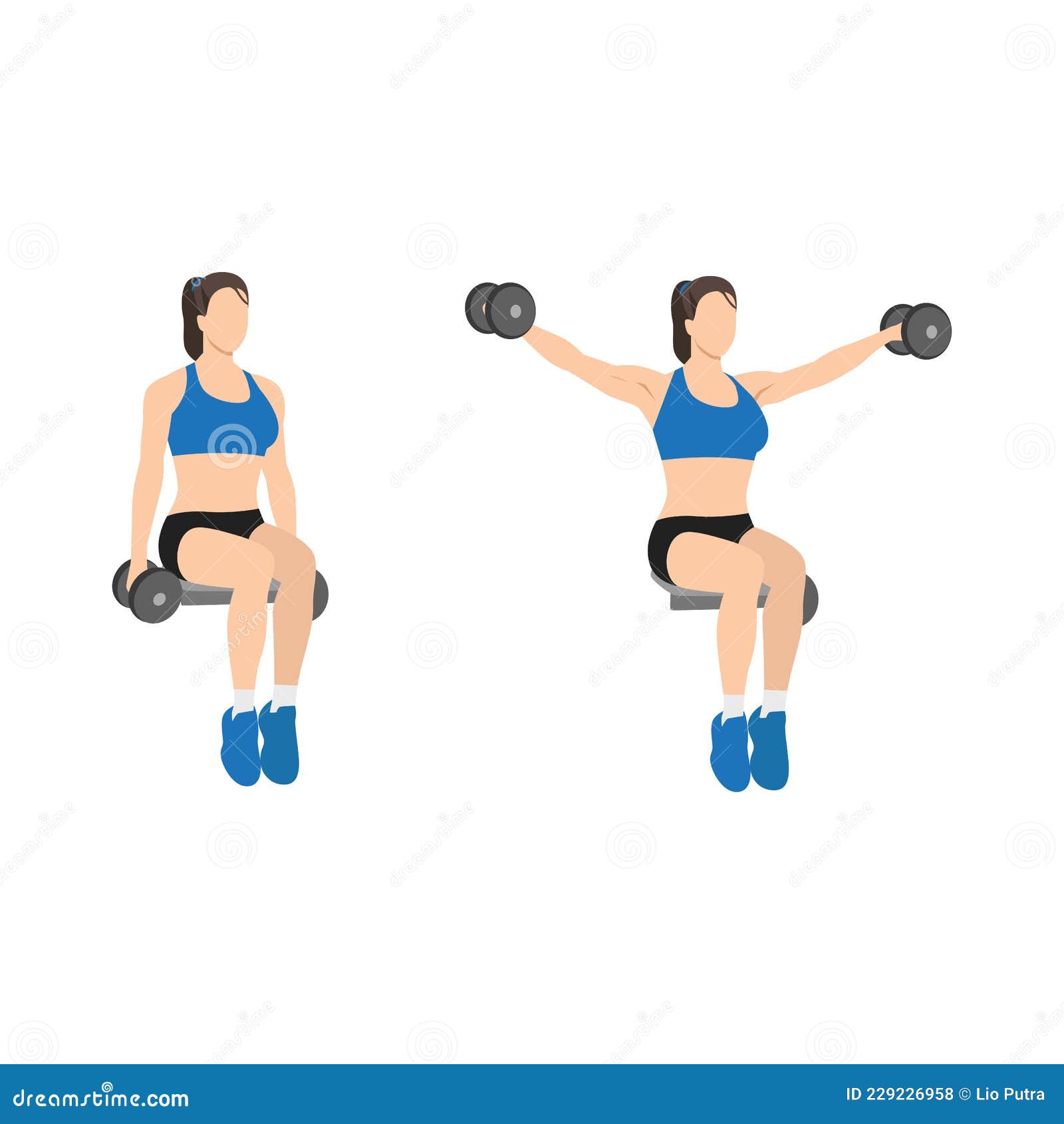 woman doing seated lateral. side shoulder dumbbell raises