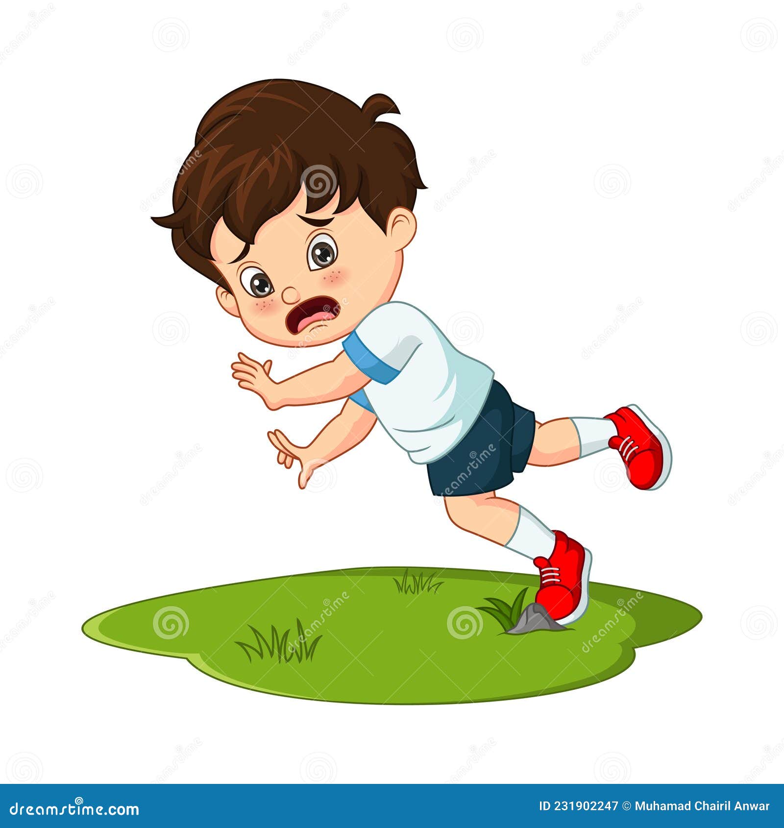 Sognare Bambino Che Cade A Terra Cute Little Boy Falling Down in the Grass Stock Vector - Illustration