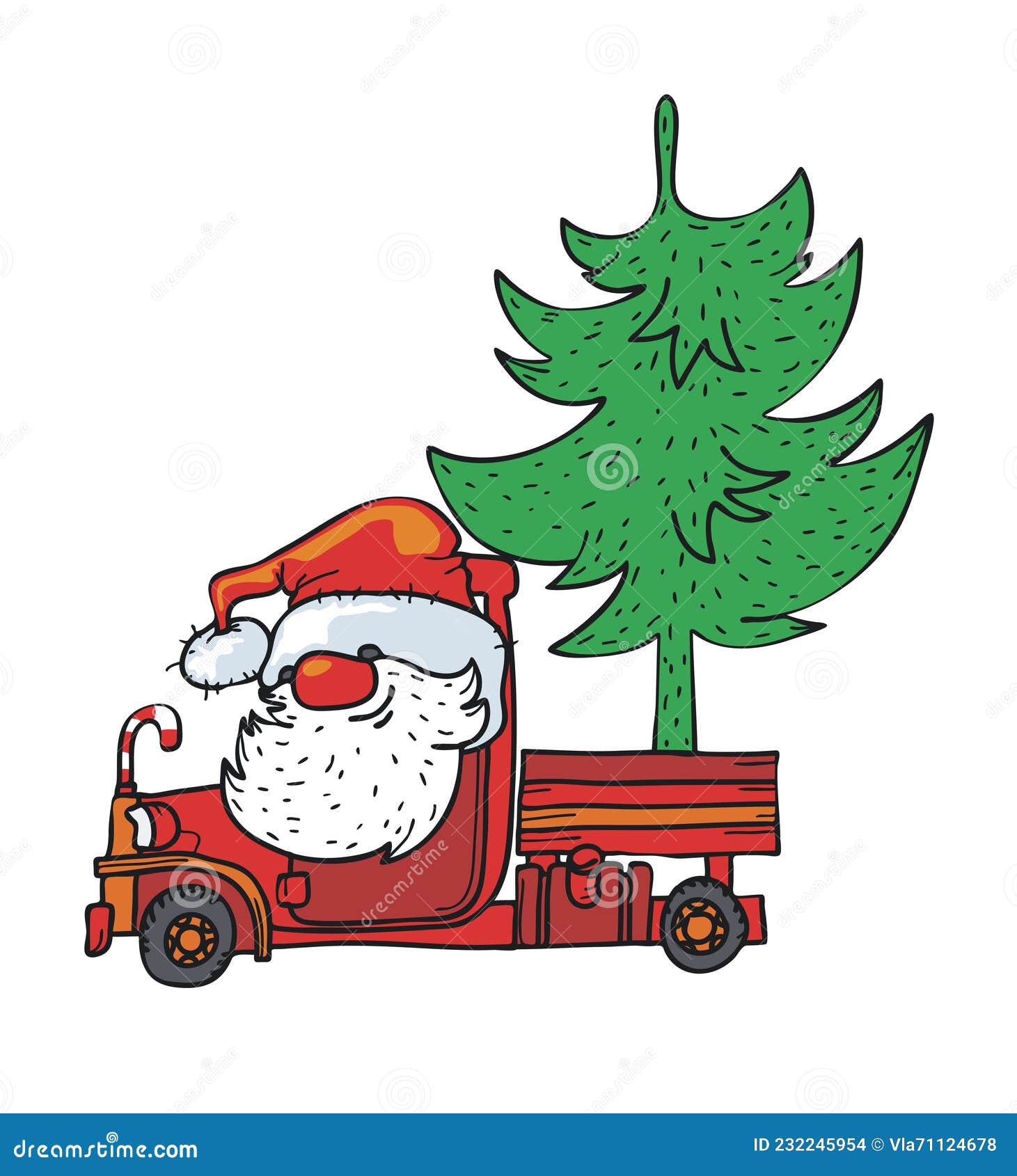 Santa in Christmas Trees Delivery Service Truck Stock Vector