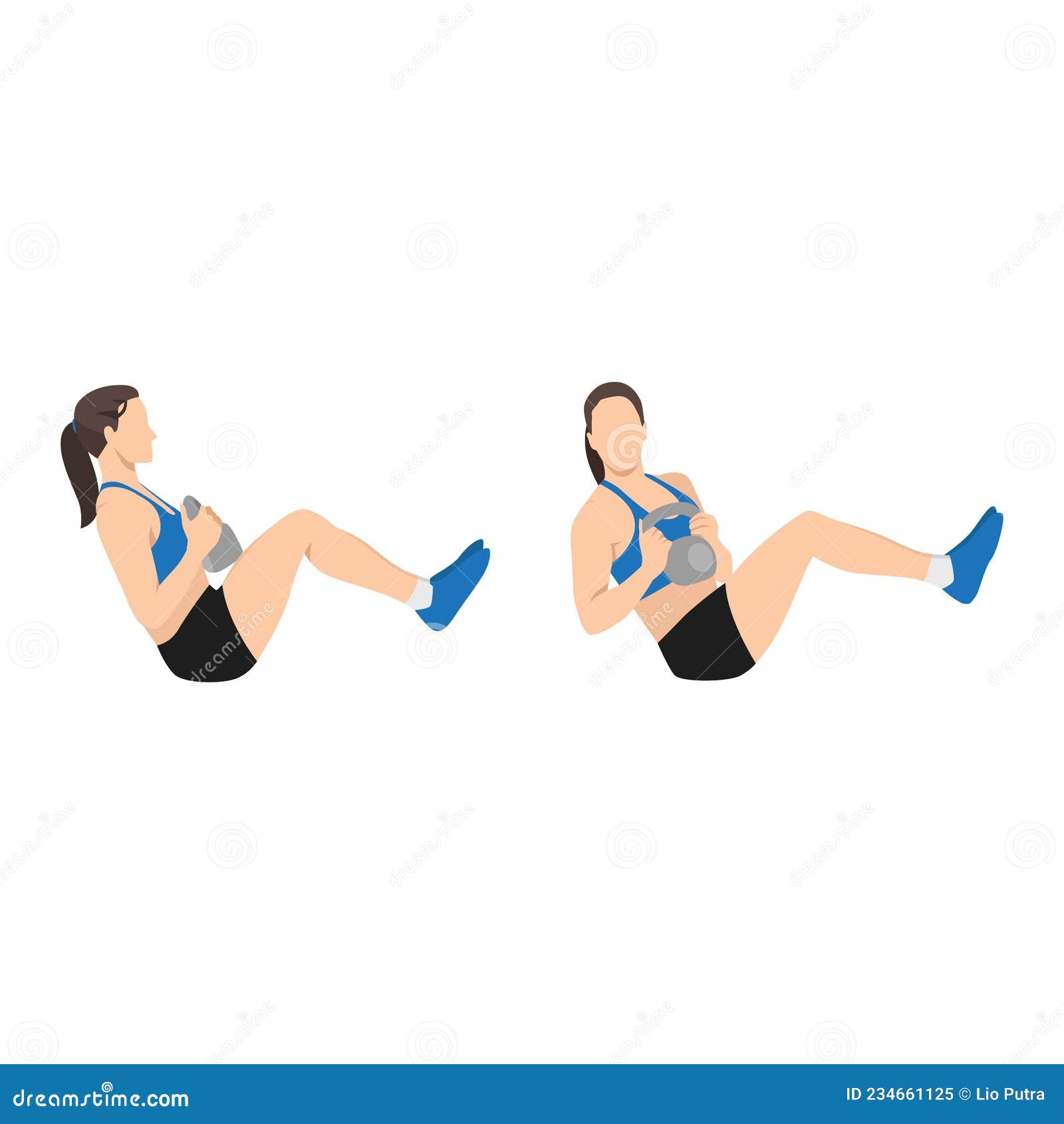 woman doing kettlebell russian twist exercise.