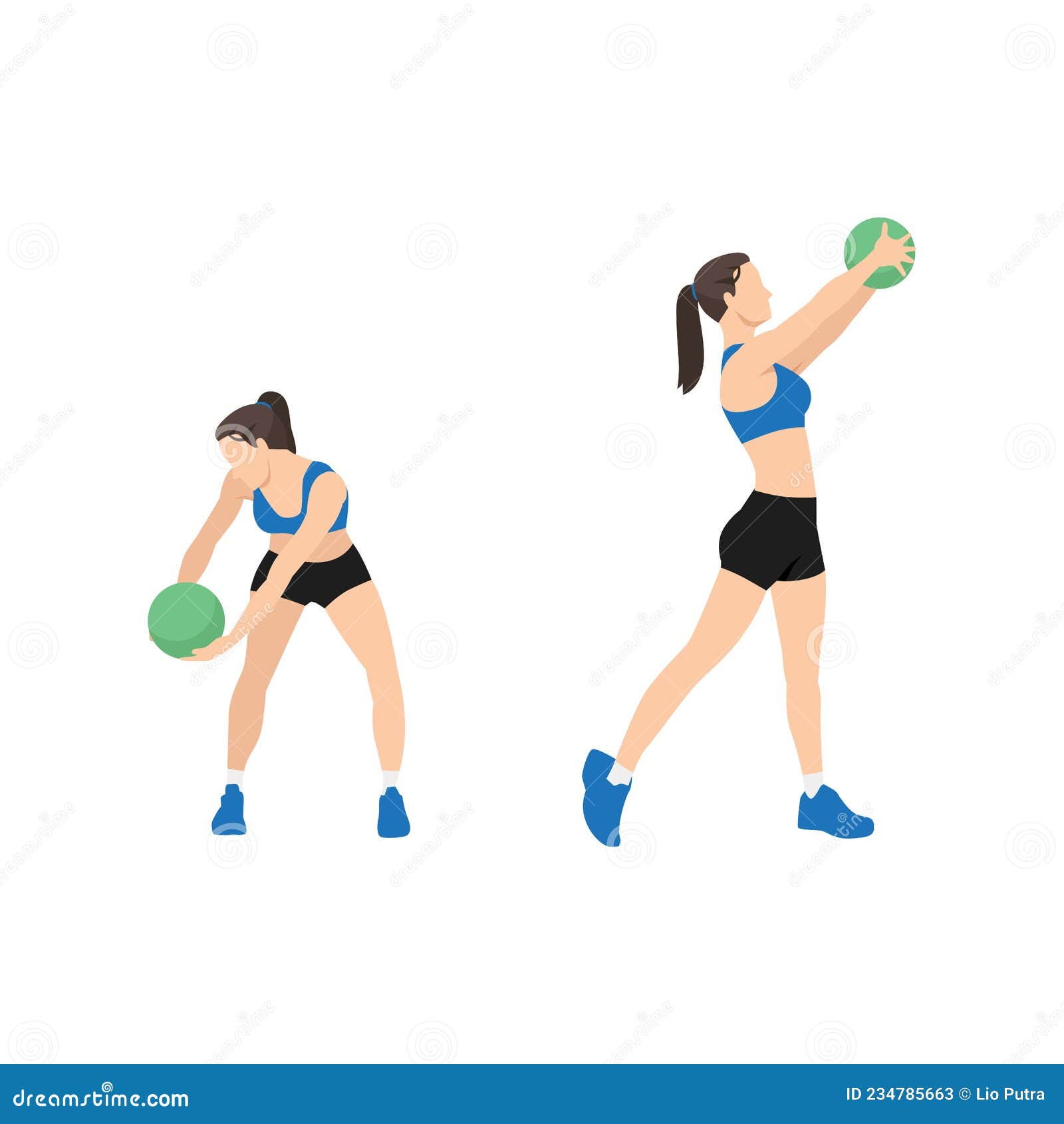 Man Doing Medicine Ball Toss Up Exercise. Start With A Squat Pose And