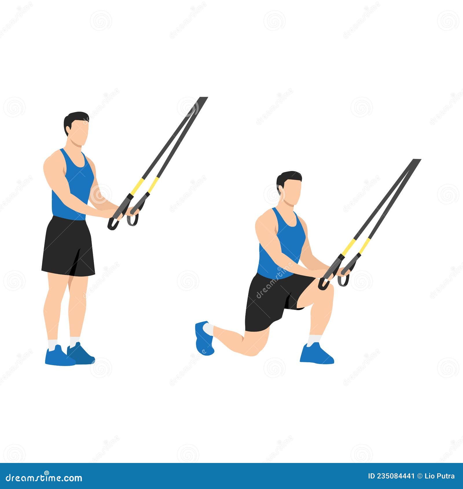 man doing trx reverse lunges exercise. flat 