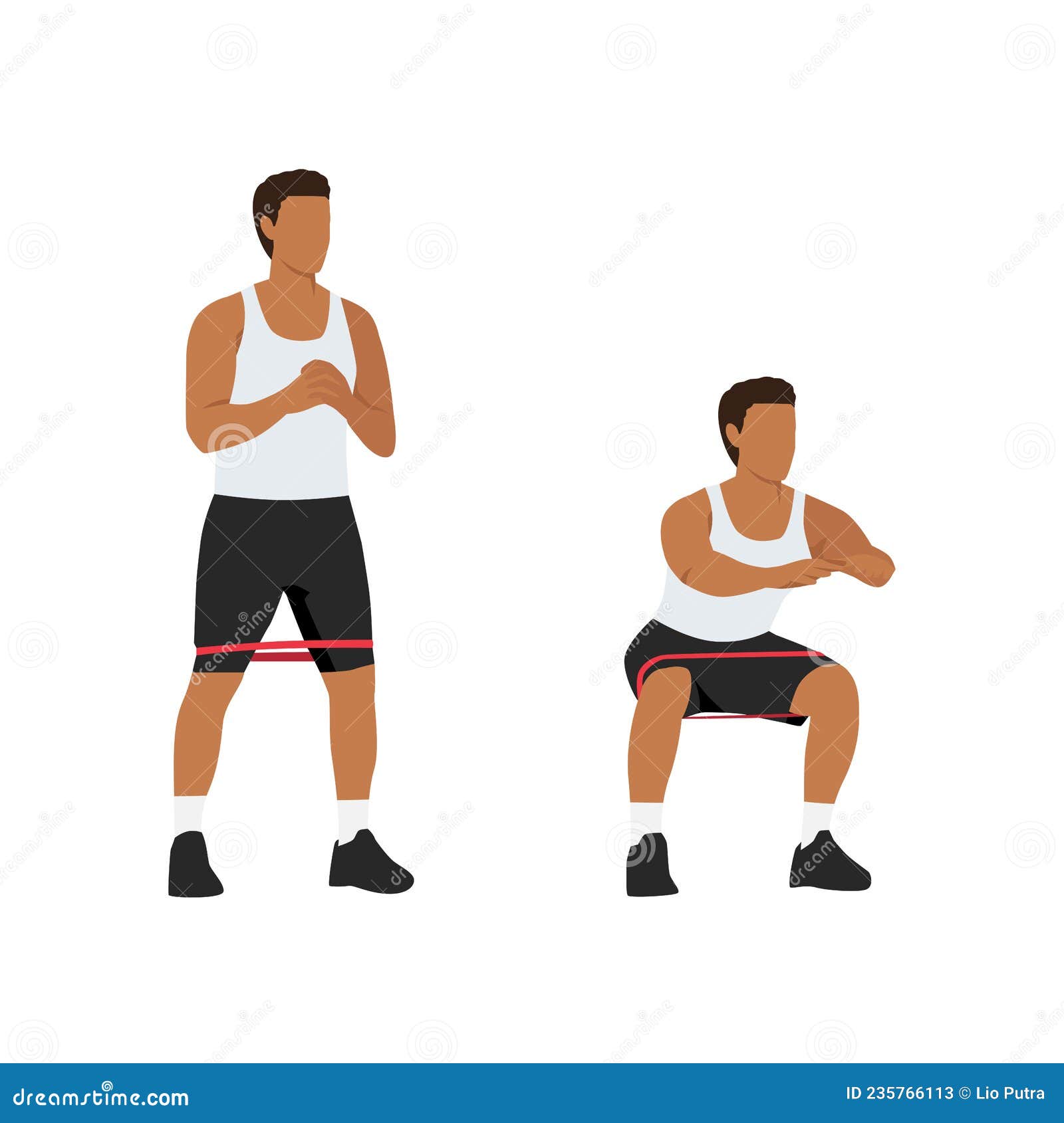 Man Doing Banded Squat Exercise. Flat Vector Stock Vector