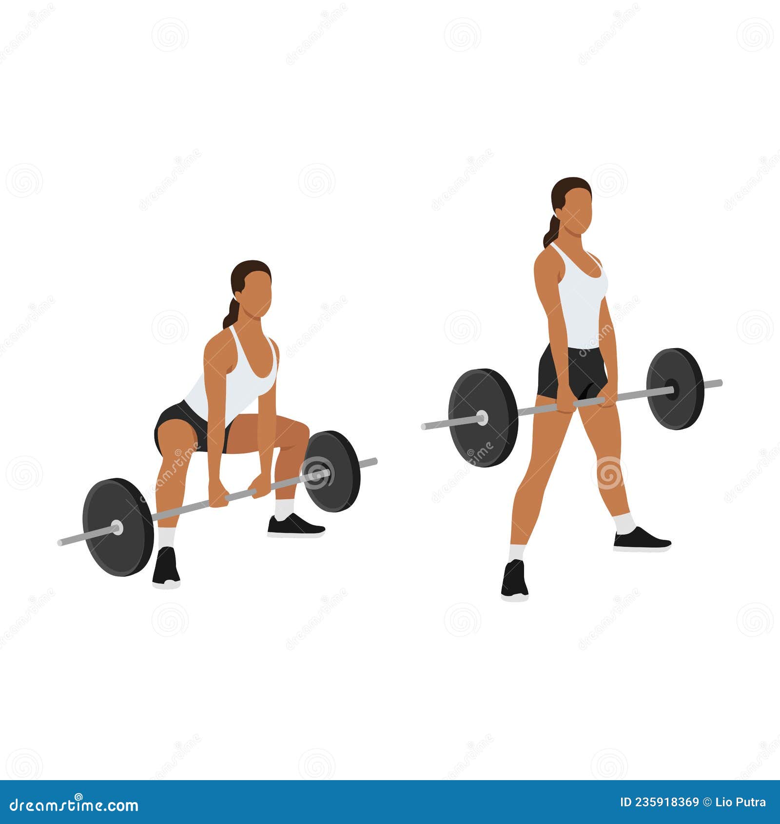 Man doing Sumo Barbell deadlifts exercise. Flat vector