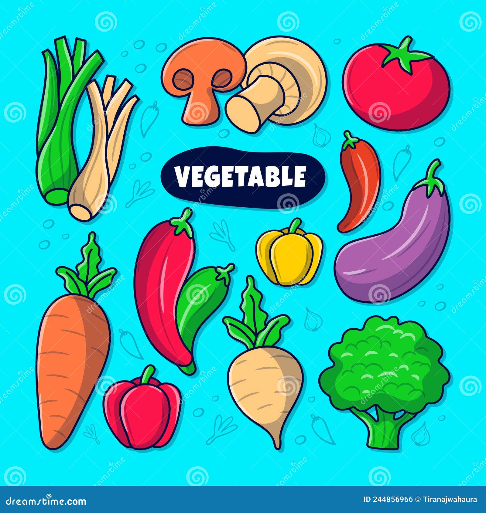 Hand Drawn of Vegetable Clipart Element Set Stock Vector Illustration