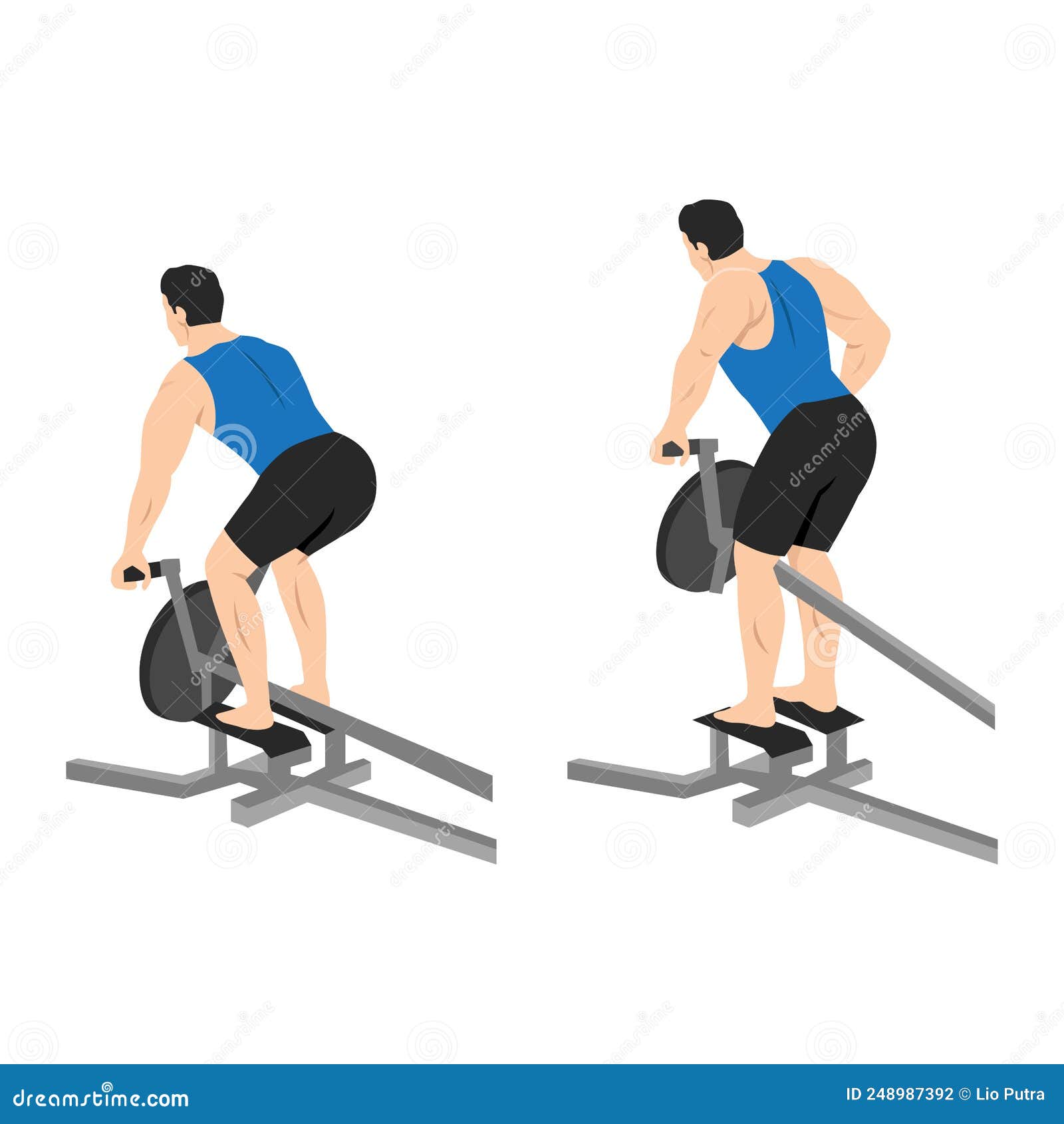 Man Doing One Arm T Bar Rows Exercise. Stock Vector Illustration of