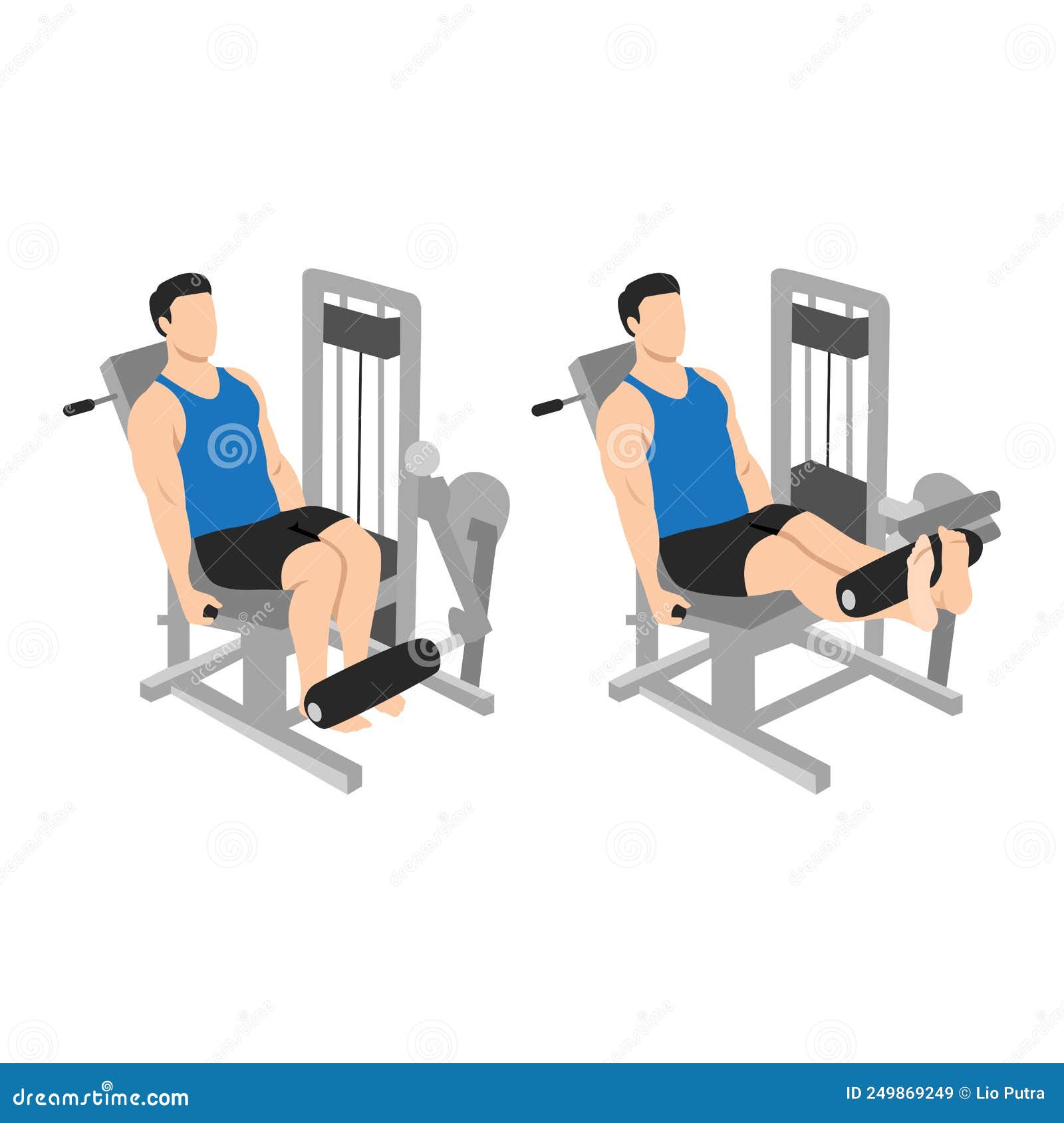 Man Doing Leg Extension on Machine Exercise. Stock Vector