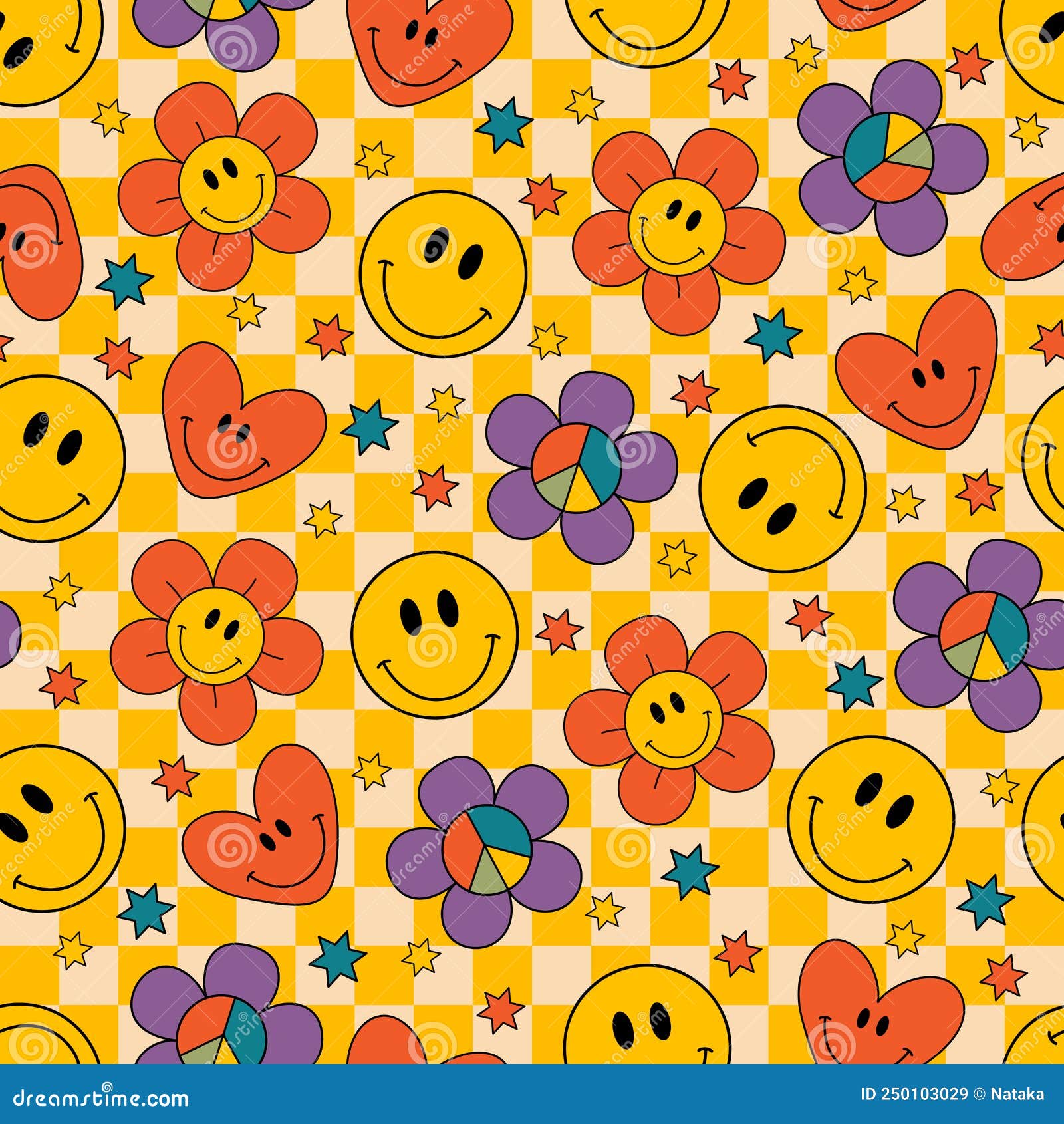 Retro Seamless Pattern with Flowers, Heart,stars Editorial Stock Image ...