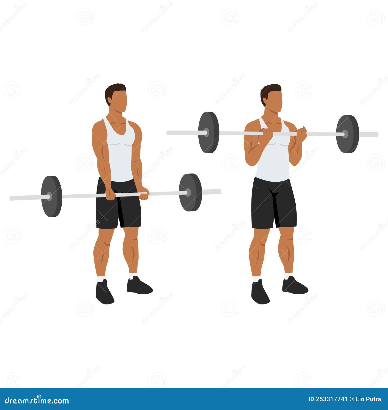 man doing barbell curl. flat  