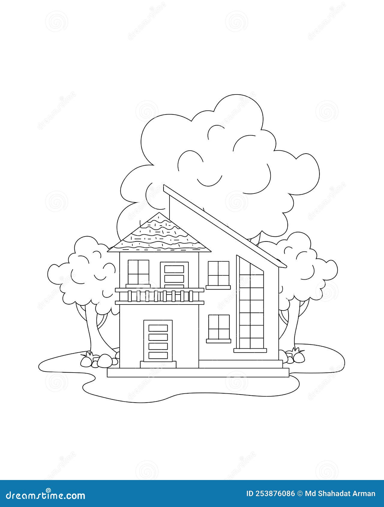 Kids Coloring Page. Modern House Coloring Book Page Design,Easy House ...