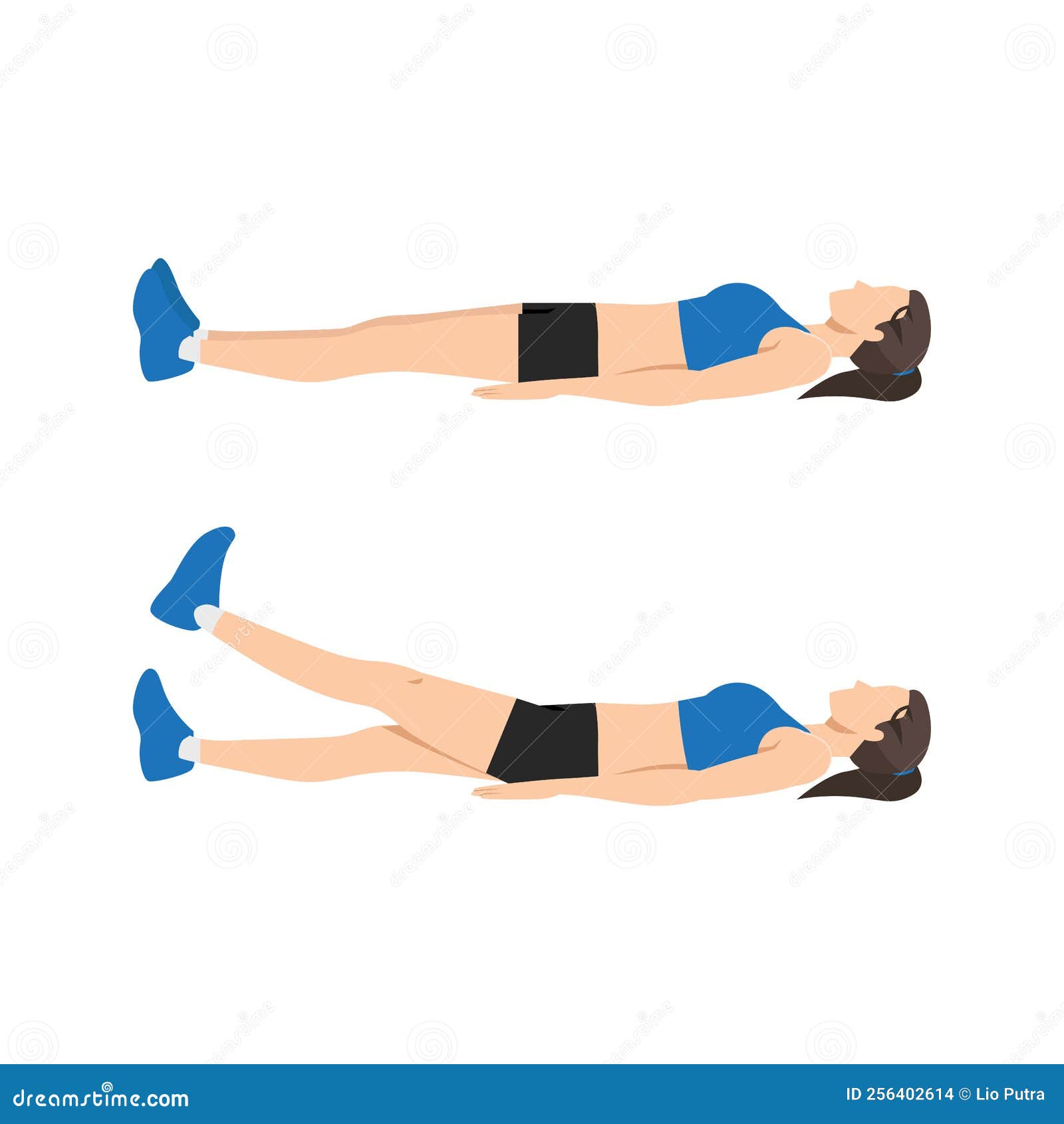 Woman Working Out on Her Strength of Stomach Abs. Lying Single or One Leg  Lifts Stock Vector - Illustration of working, play: 256402614