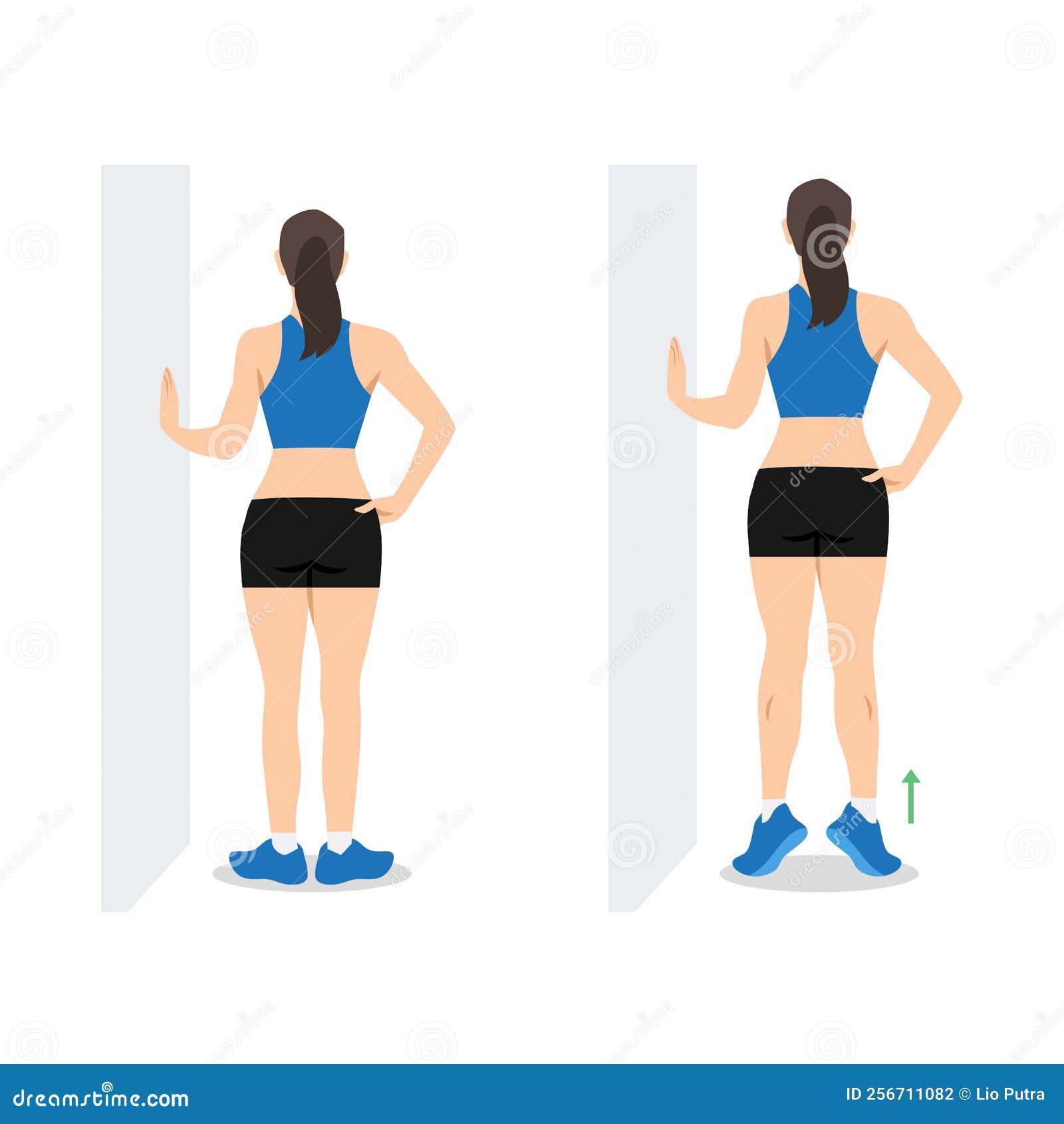 woman doing external rotation or bodyweight calf raises exercise.