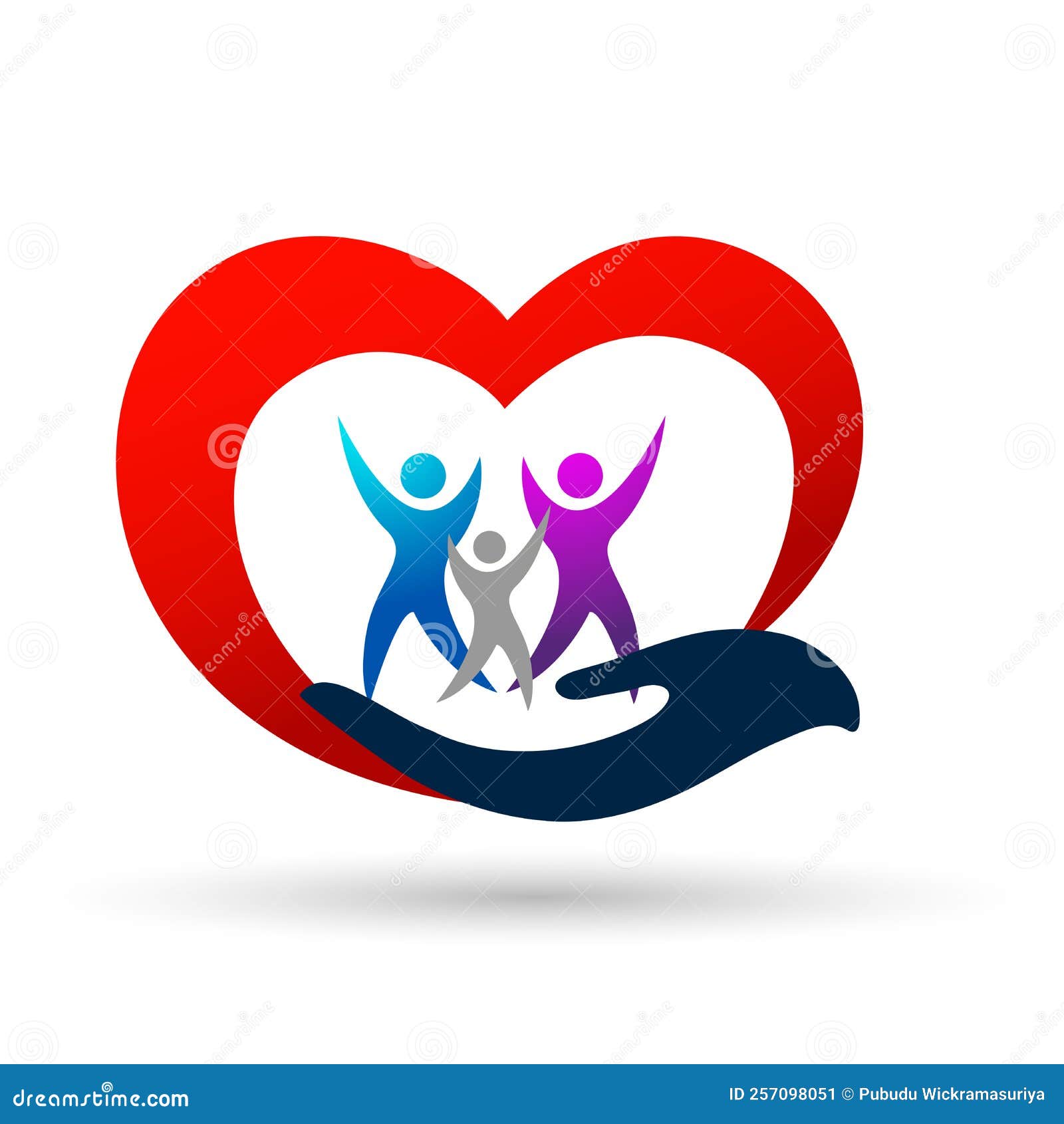 Happy Family in Red Heart Home House Real Estate with Love and Care