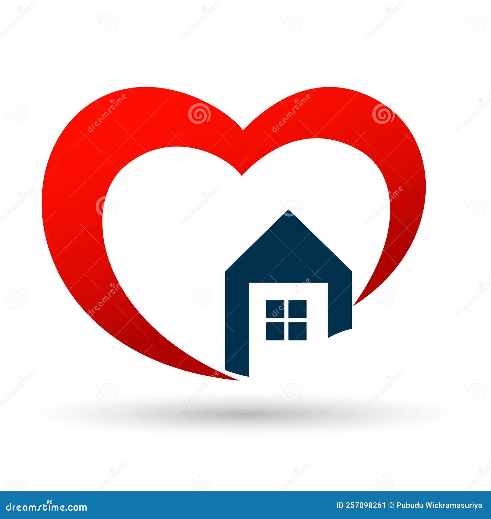 Happy Family In Red Heart Home House Real Estate With Love And Care
