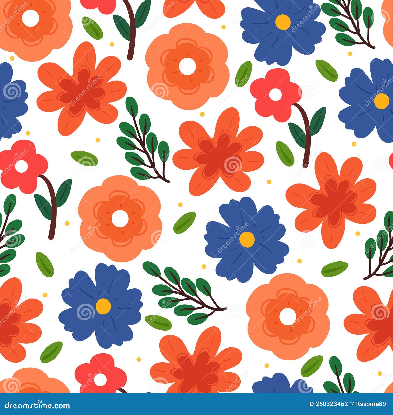 Seamless Pattern Flower and Leaves. Botanical Wallpaper for Gift Wrap