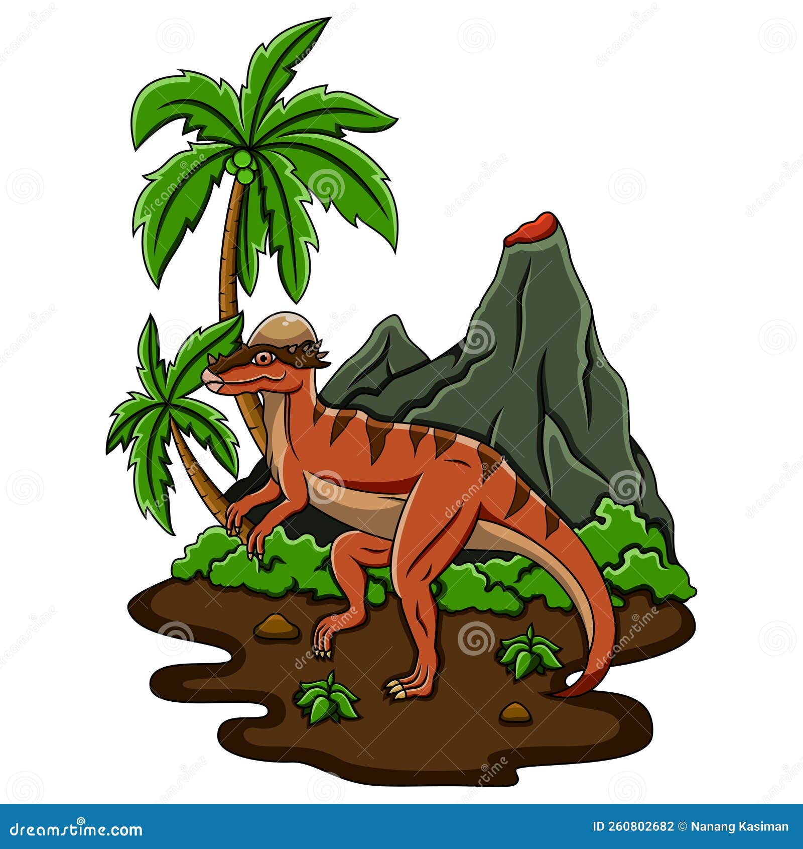 cartoon pachycephalosaurus in the jungle