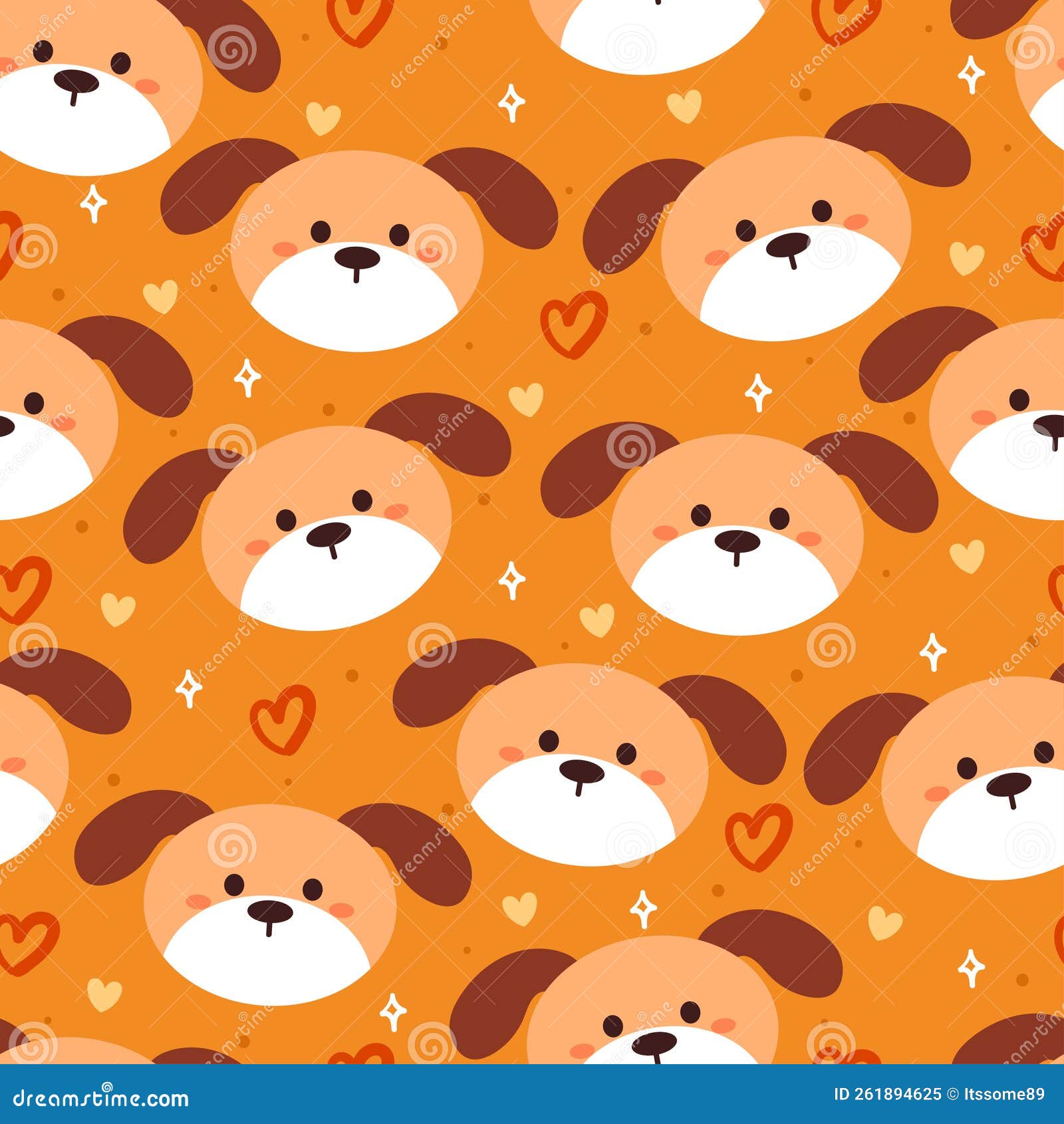 Seamless Pattern Cartoon Puppy. Cute Animal Wallpaper for Textile, Gift