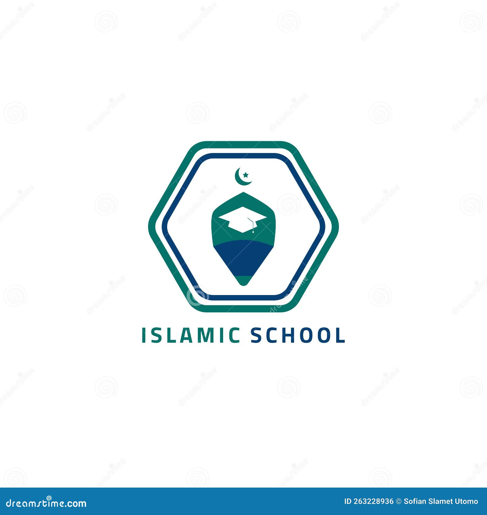 Islamic School Logo in Pencil and Mosque Shape Stock Vector