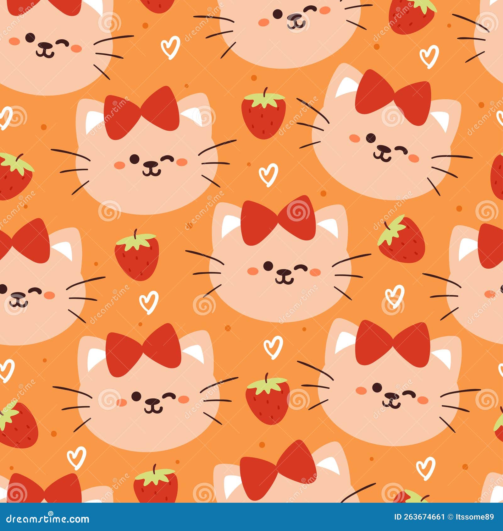 Cute Seamless Pattern Cartoon Cat. Cute Animal Wallpaper for Gift Wrap