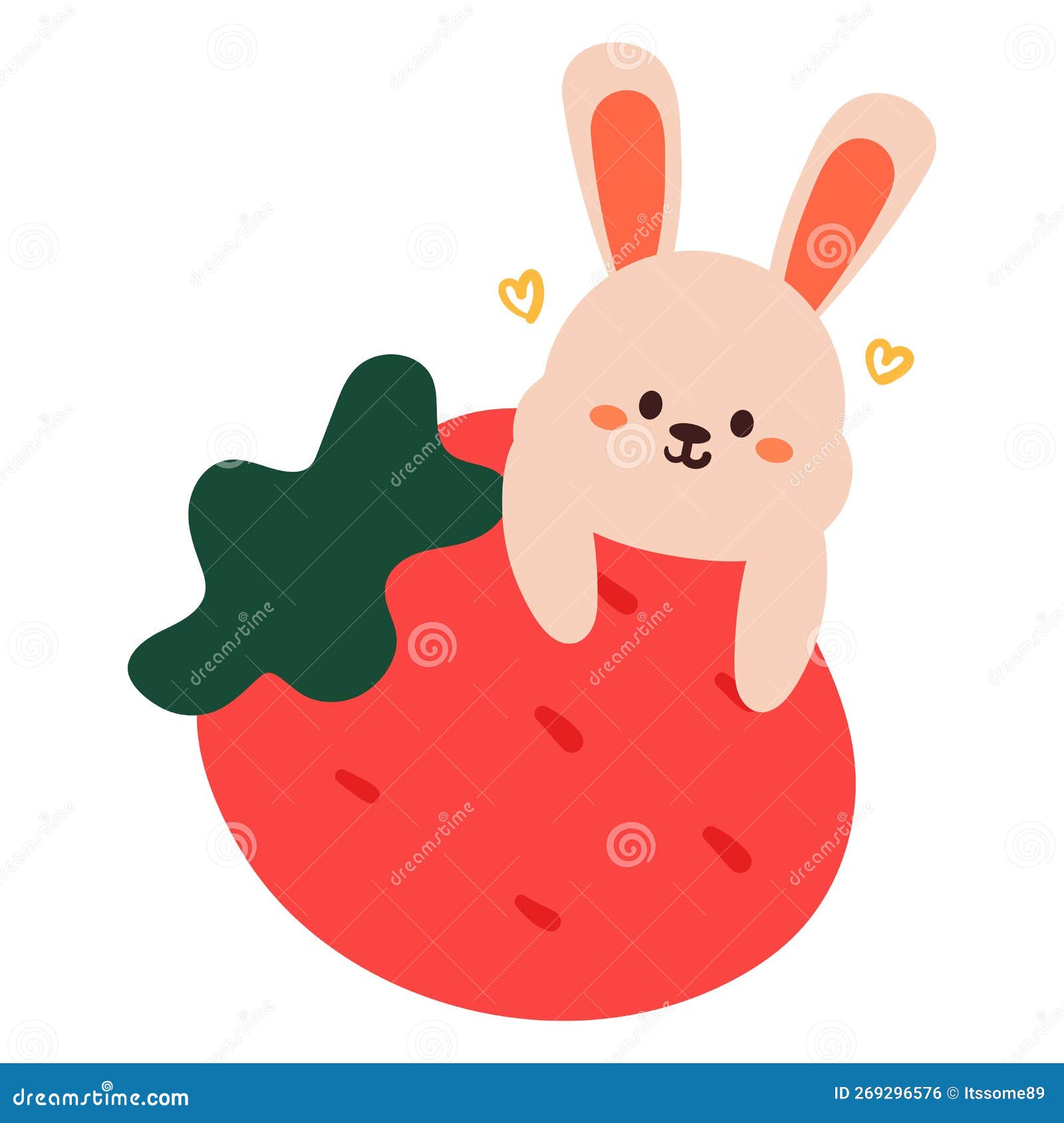 Cute Cartoon Bunny Playing with Strawberry Stock Vector Illustration
