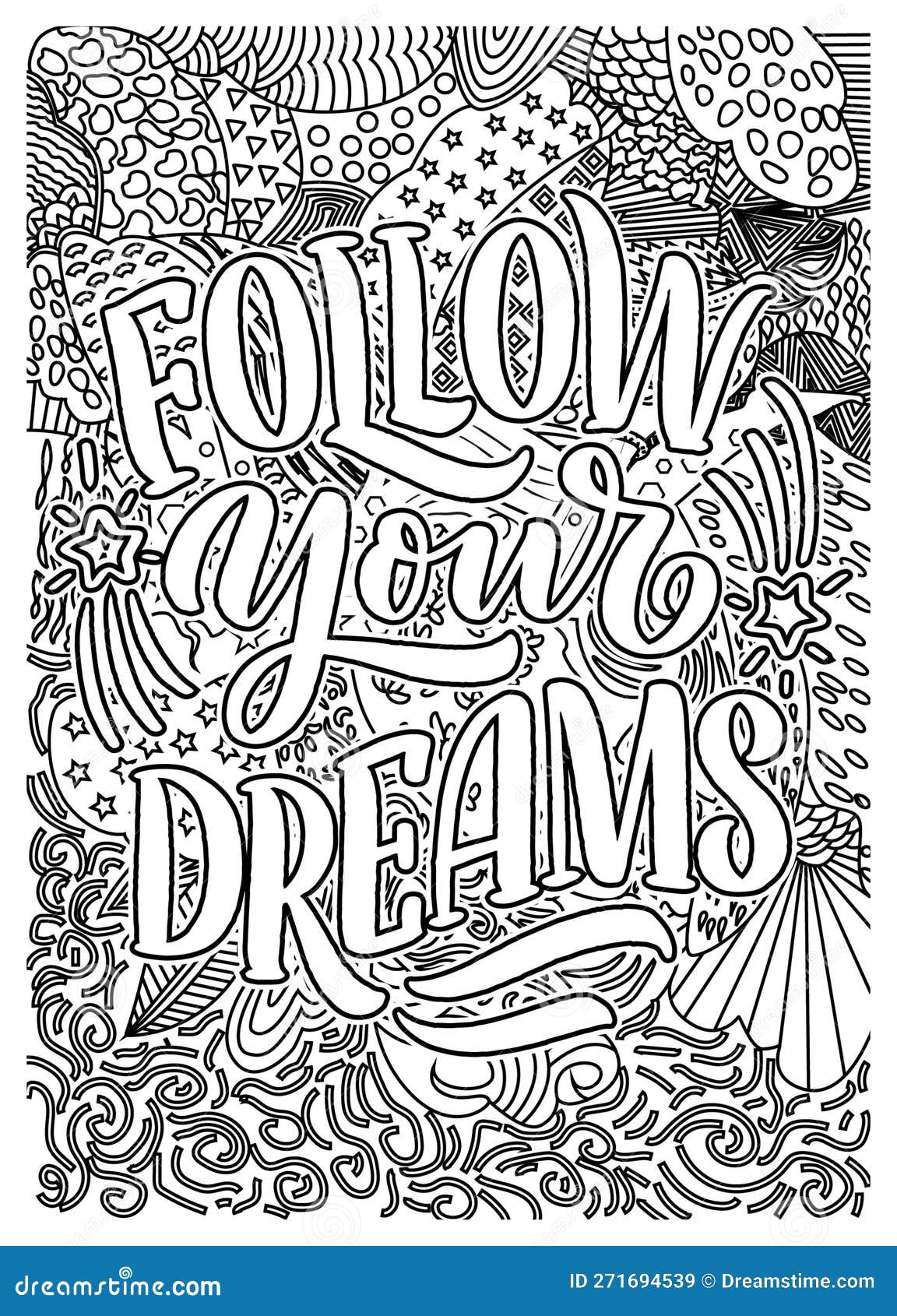 Dream Quote Coloring Pages for Adults, Dream Coloring Page Design Stock ...