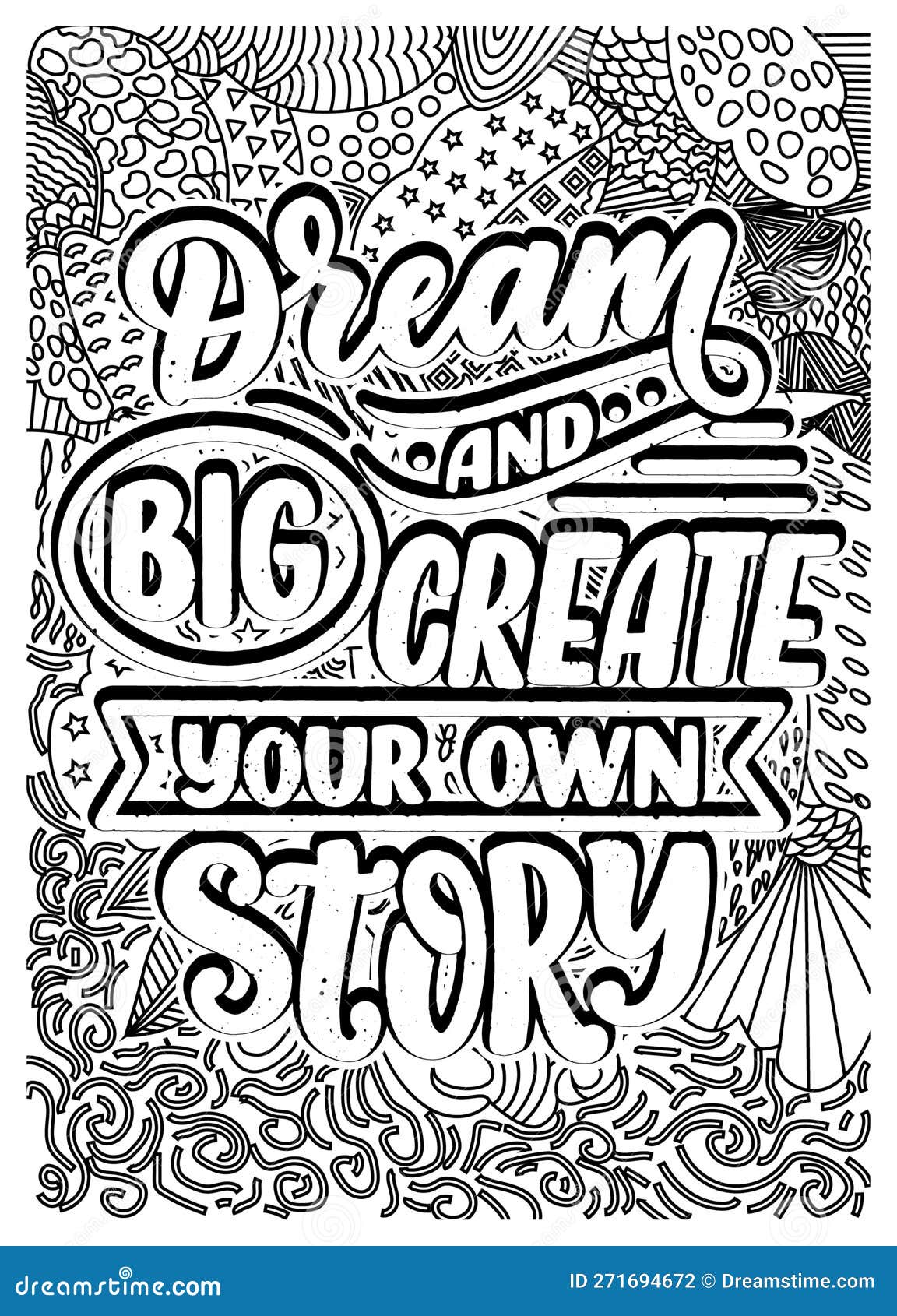 Dream Quote Coloring Pages for Adults, Dream Coloring Page Design Stock ...