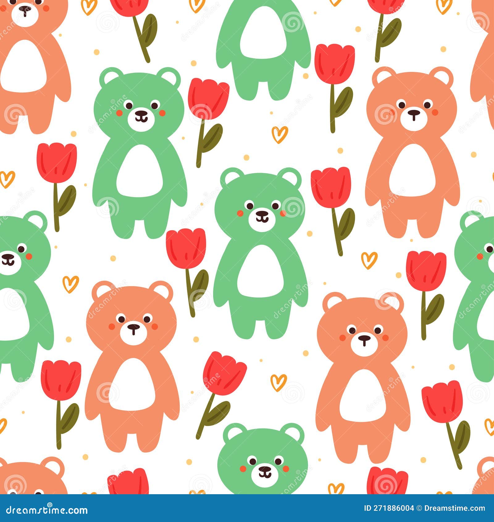 Seamless Pattern Cartoon Bear and Flower. Cute Animal Wallpaper