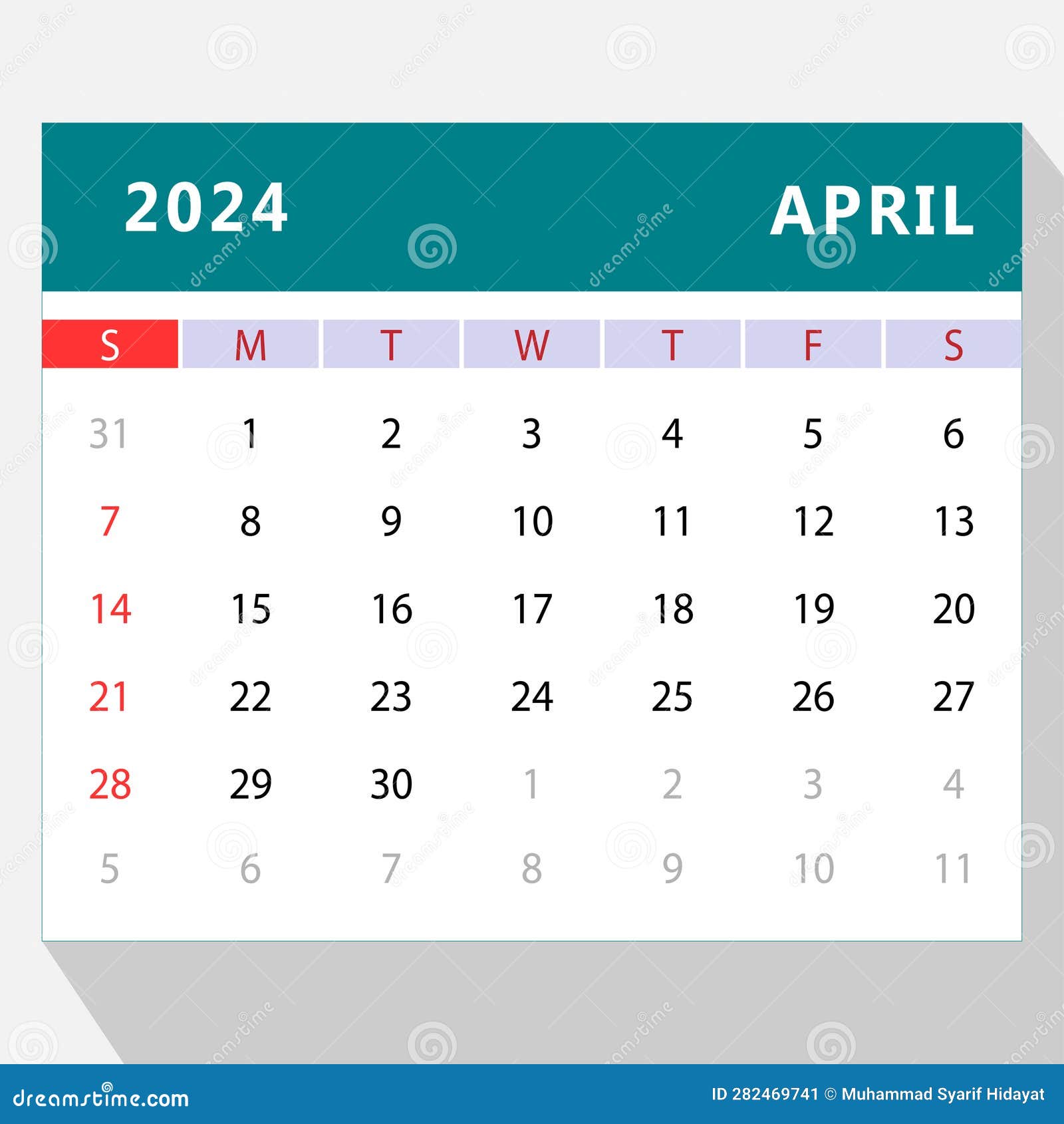 April 2024 calendar stock vector. Illustration of calendar 282469741