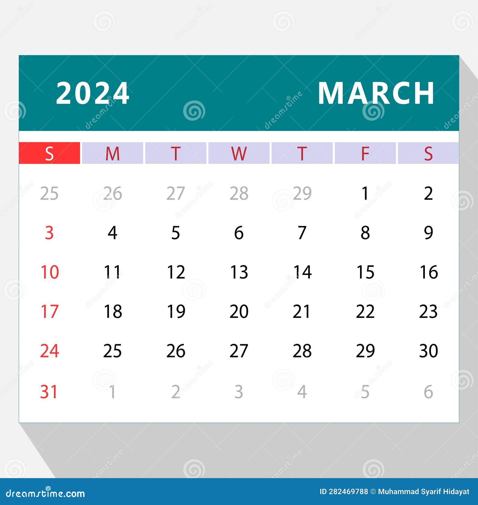 March 2024 calendar stock vector. Illustration of vector 282469788
