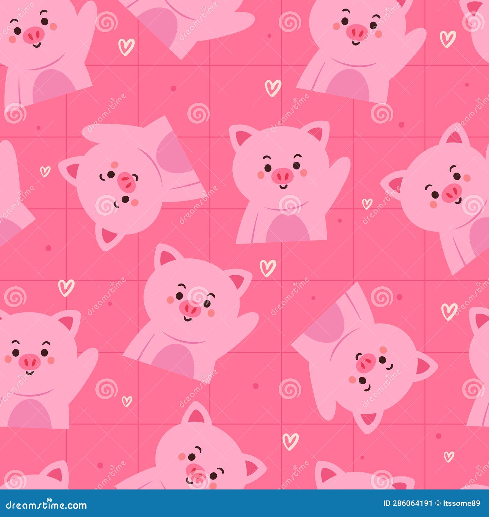 Seamless Pattern Cartoon Pig and Pink Background. Cute Animal Wallpaper