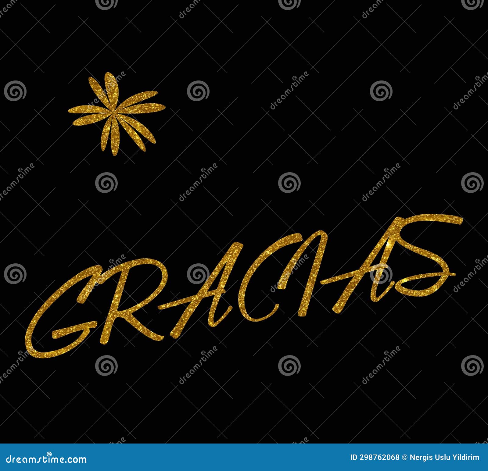 Glittering Flower and Thanks Text in Spanish Stock Illustration