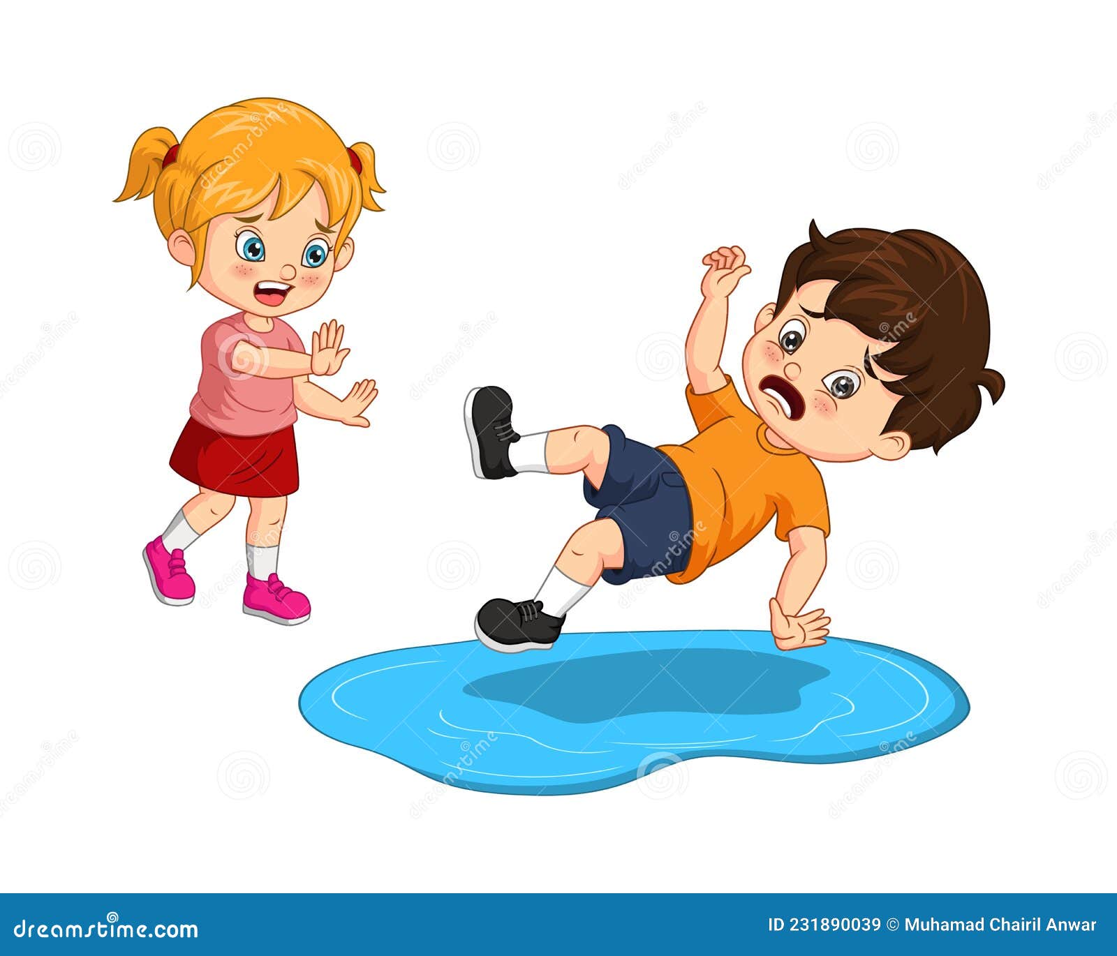 Cute Little Boy Slipping on Wet Floor Stock Vector Illustration of